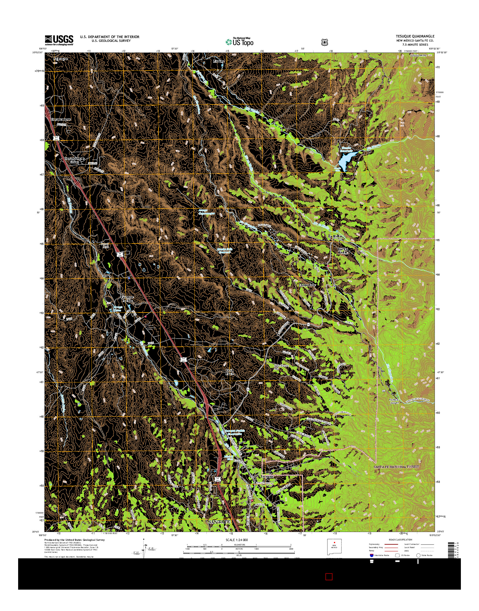 USGS US TOPO 7.5-MINUTE MAP FOR TESUQUE, NM 2017