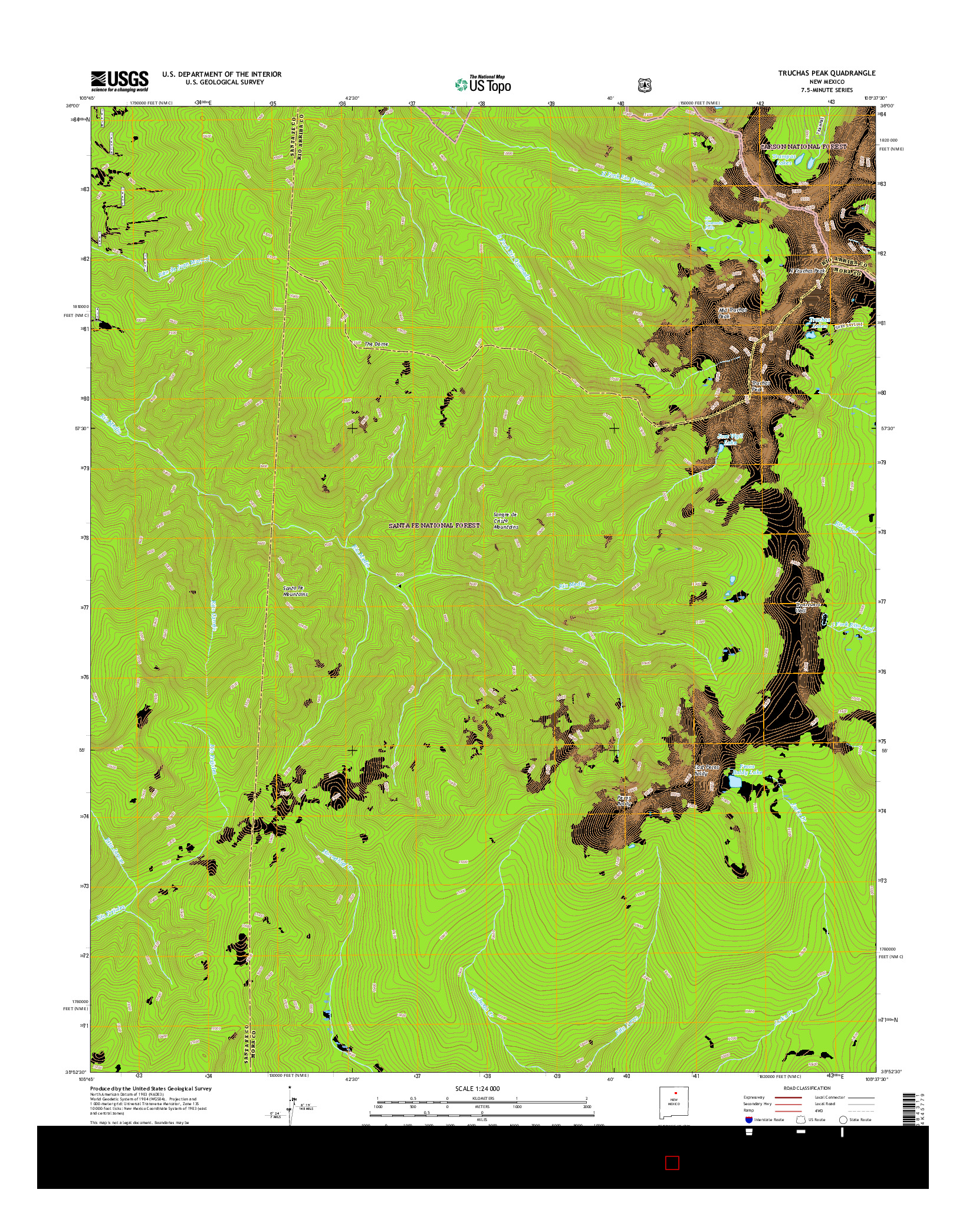 USGS US TOPO 7.5-MINUTE MAP FOR TRUCHAS PEAK, NM 2017