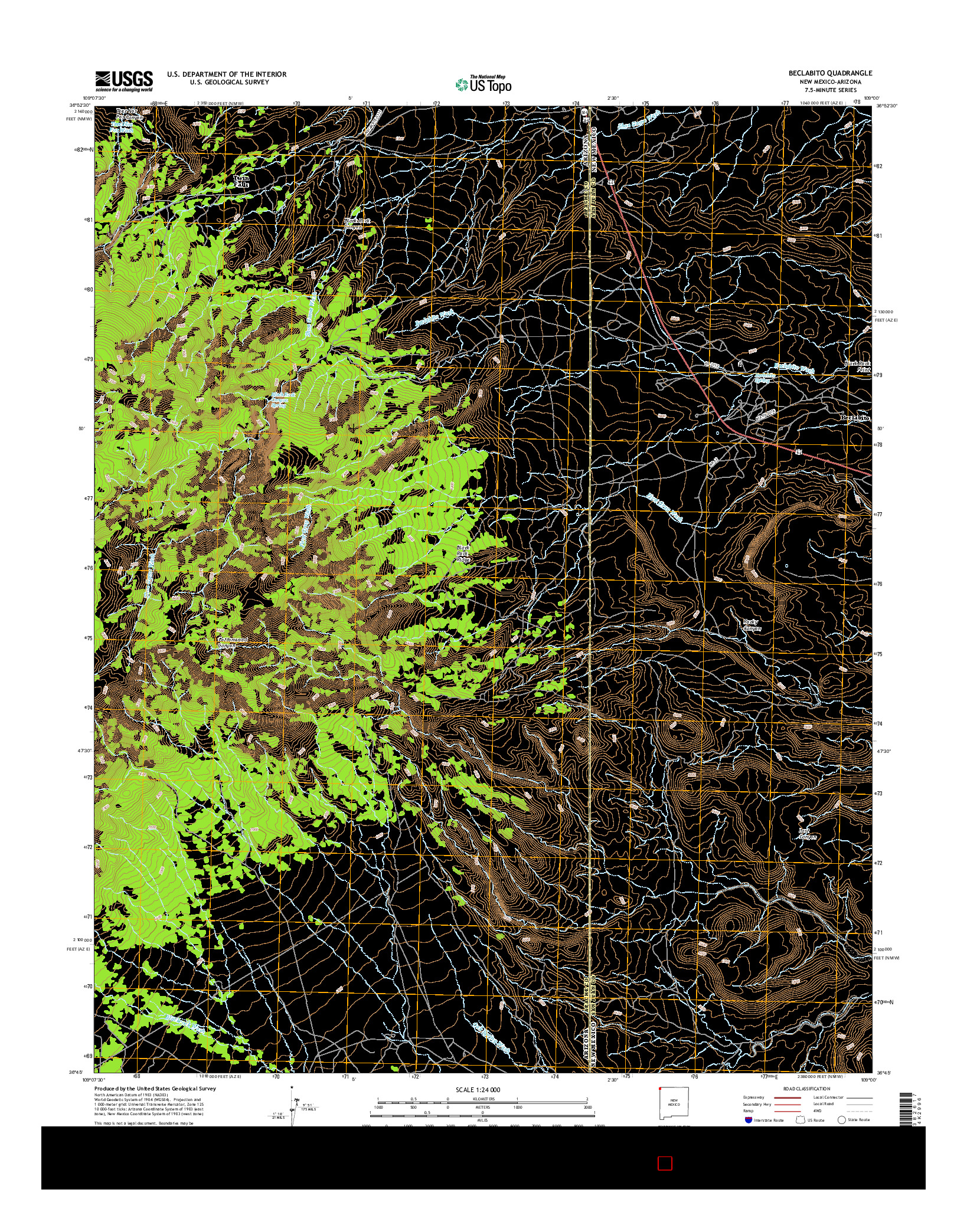 USGS US TOPO 7.5-MINUTE MAP FOR BECLABITO, NM-AZ 2017