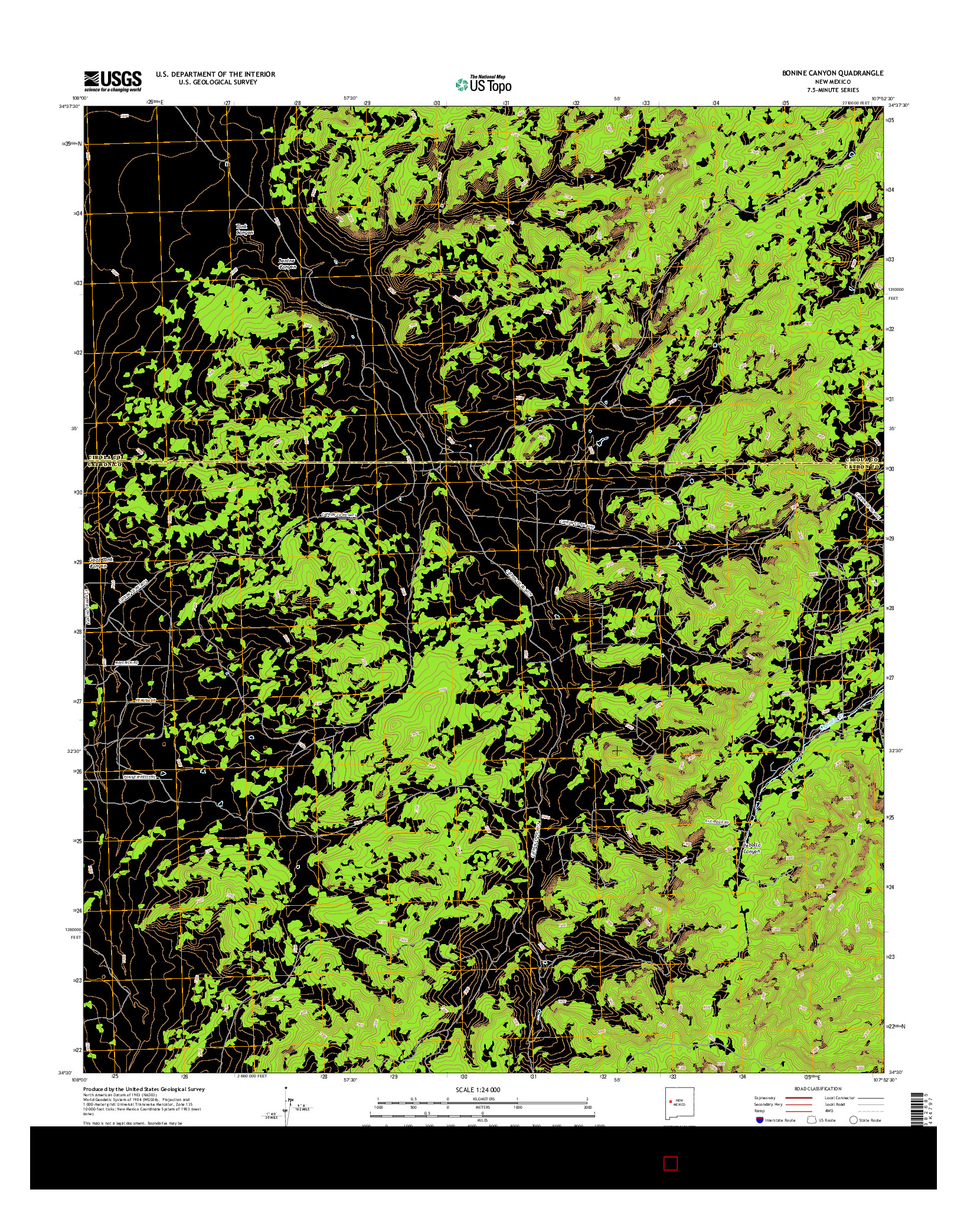 USGS US TOPO 7.5-MINUTE MAP FOR BONINE CANYON, NM 2017