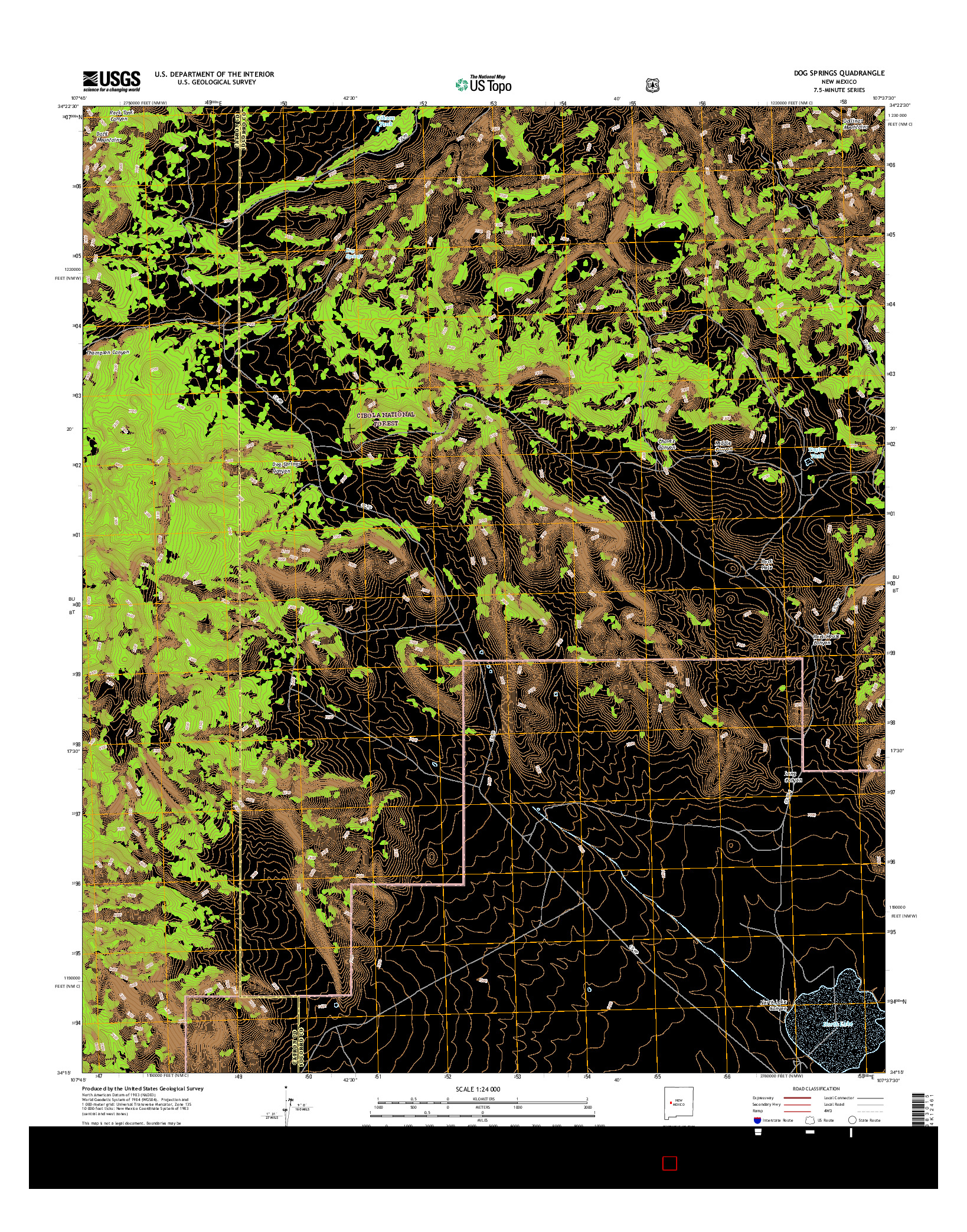 USGS US TOPO 7.5-MINUTE MAP FOR DOG SPRINGS, NM 2017