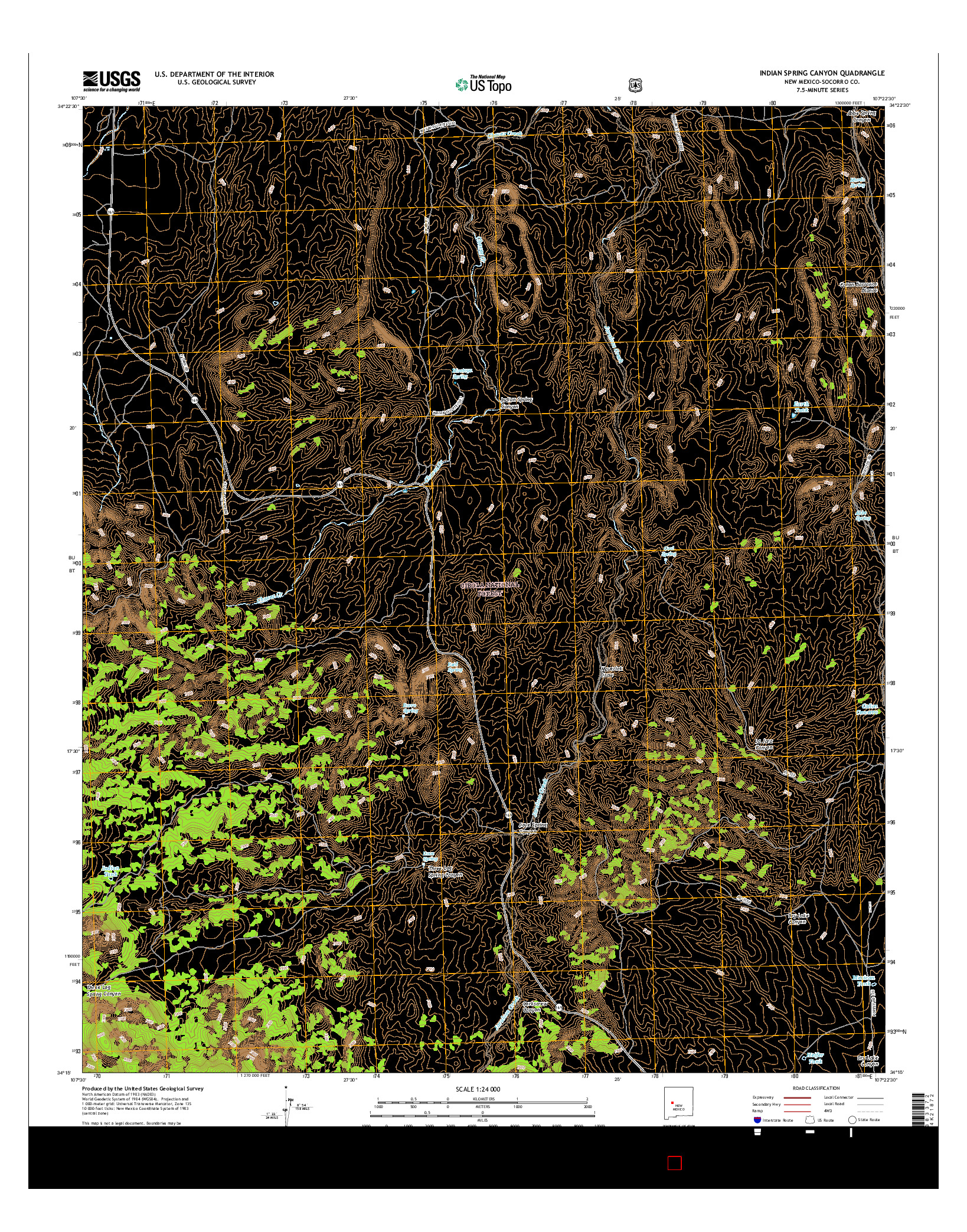 USGS US TOPO 7.5-MINUTE MAP FOR INDIAN SPRING CANYON, NM 2017