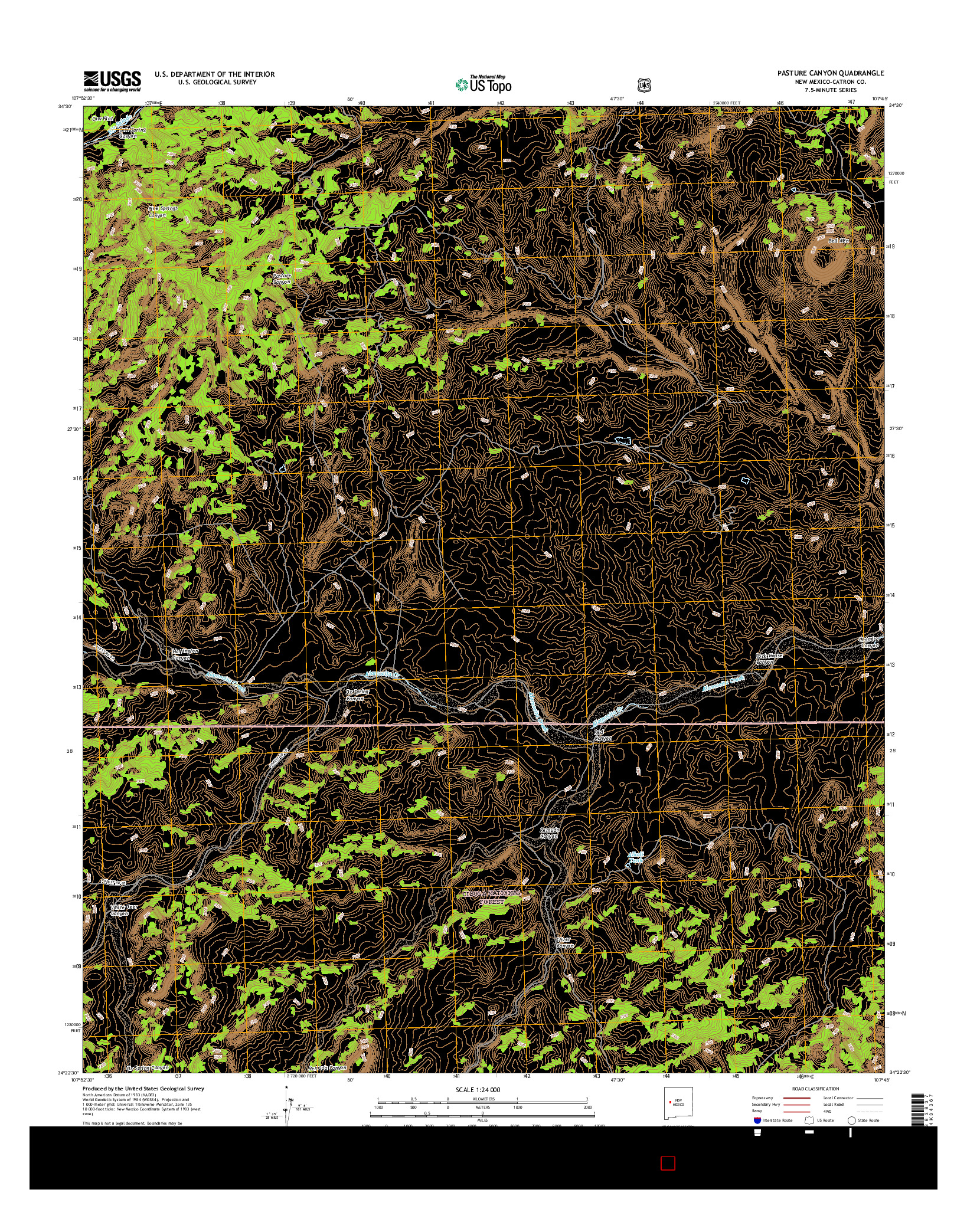 USGS US TOPO 7.5-MINUTE MAP FOR PASTURE CANYON, NM 2017