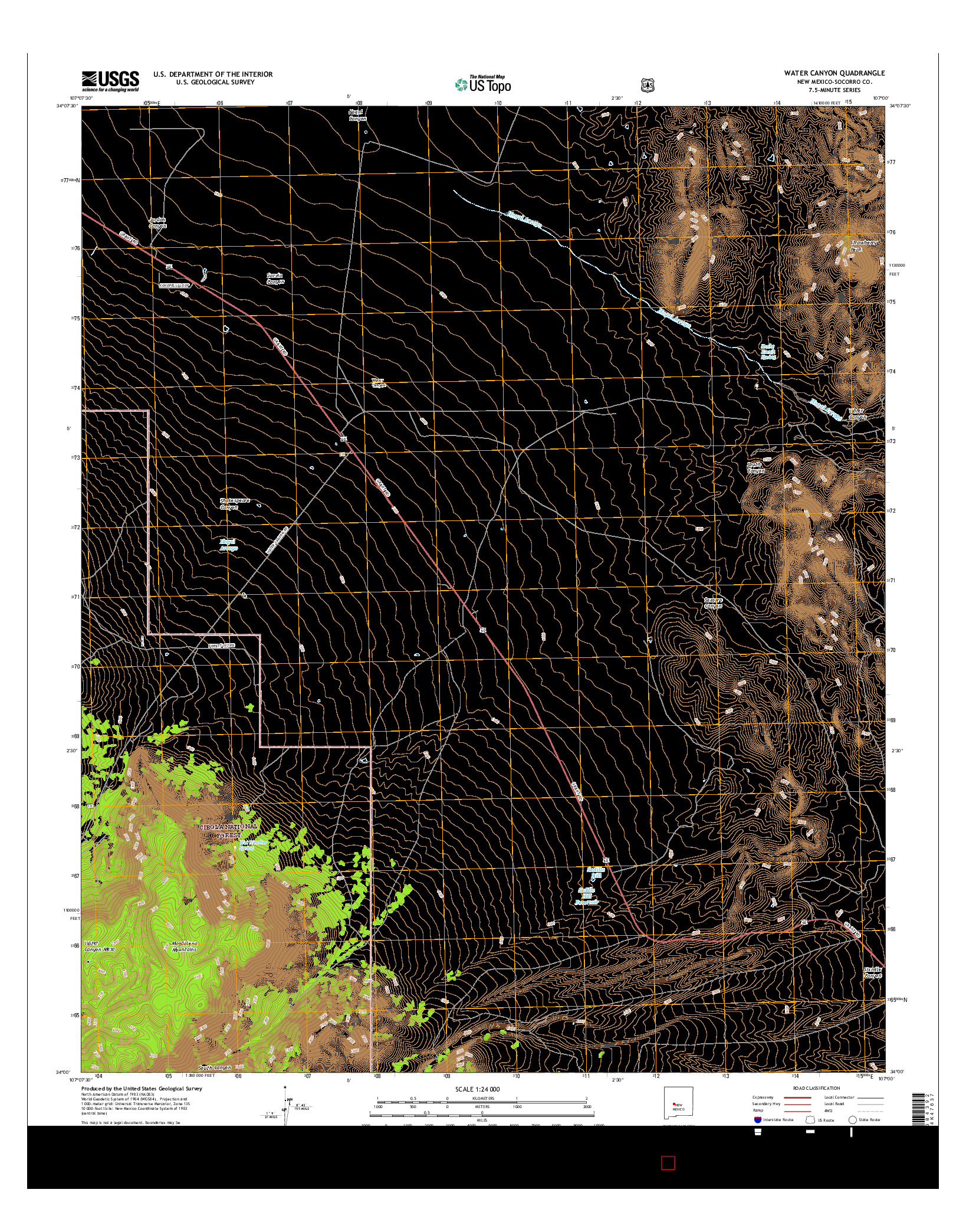 USGS US TOPO 7.5-MINUTE MAP FOR WATER CANYON, NM 2017