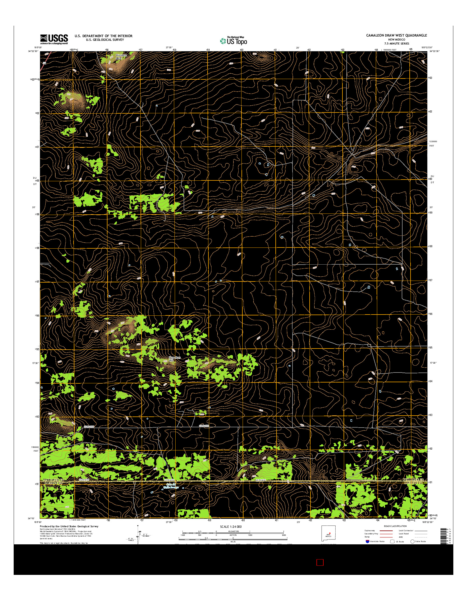 USGS US TOPO 7.5-MINUTE MAP FOR CAMALEON DRAW WEST, NM 2017