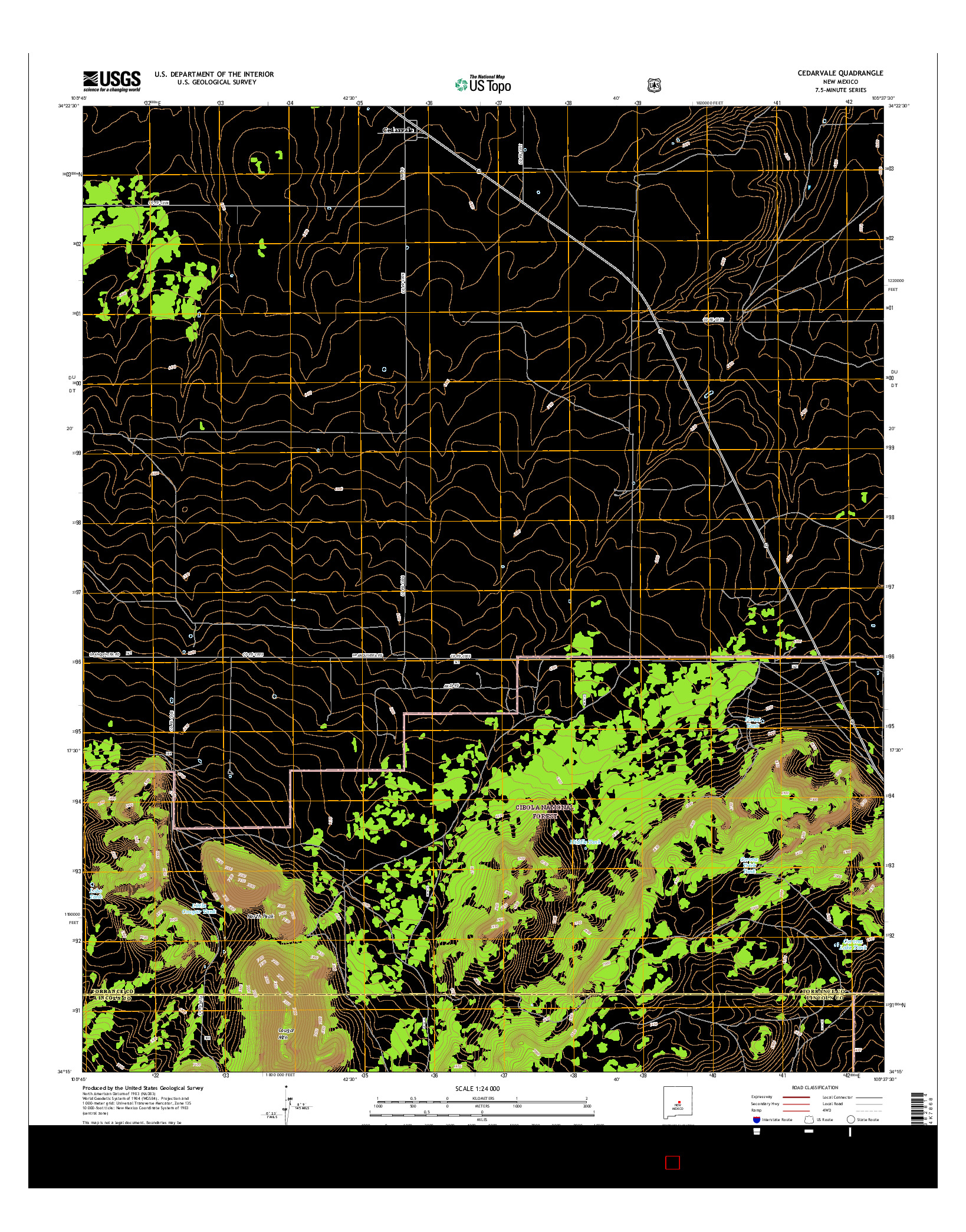 USGS US TOPO 7.5-MINUTE MAP FOR CEDARVALE, NM 2017