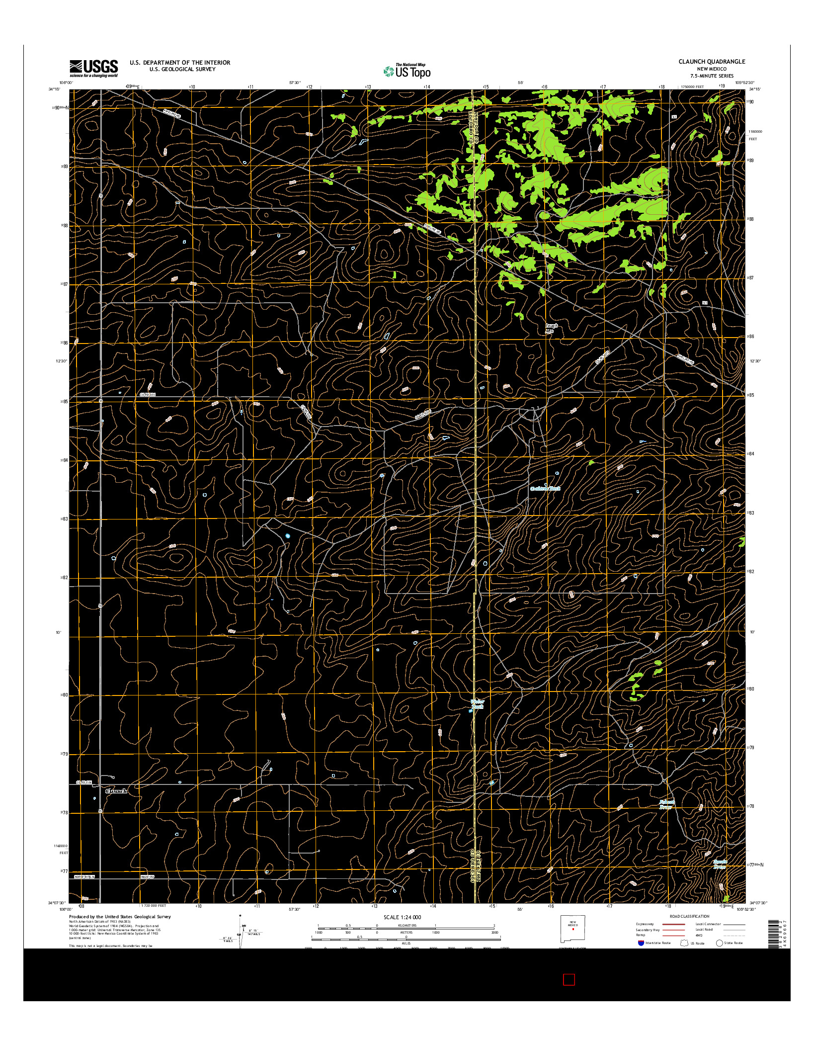 USGS US TOPO 7.5-MINUTE MAP FOR CLAUNCH, NM 2017