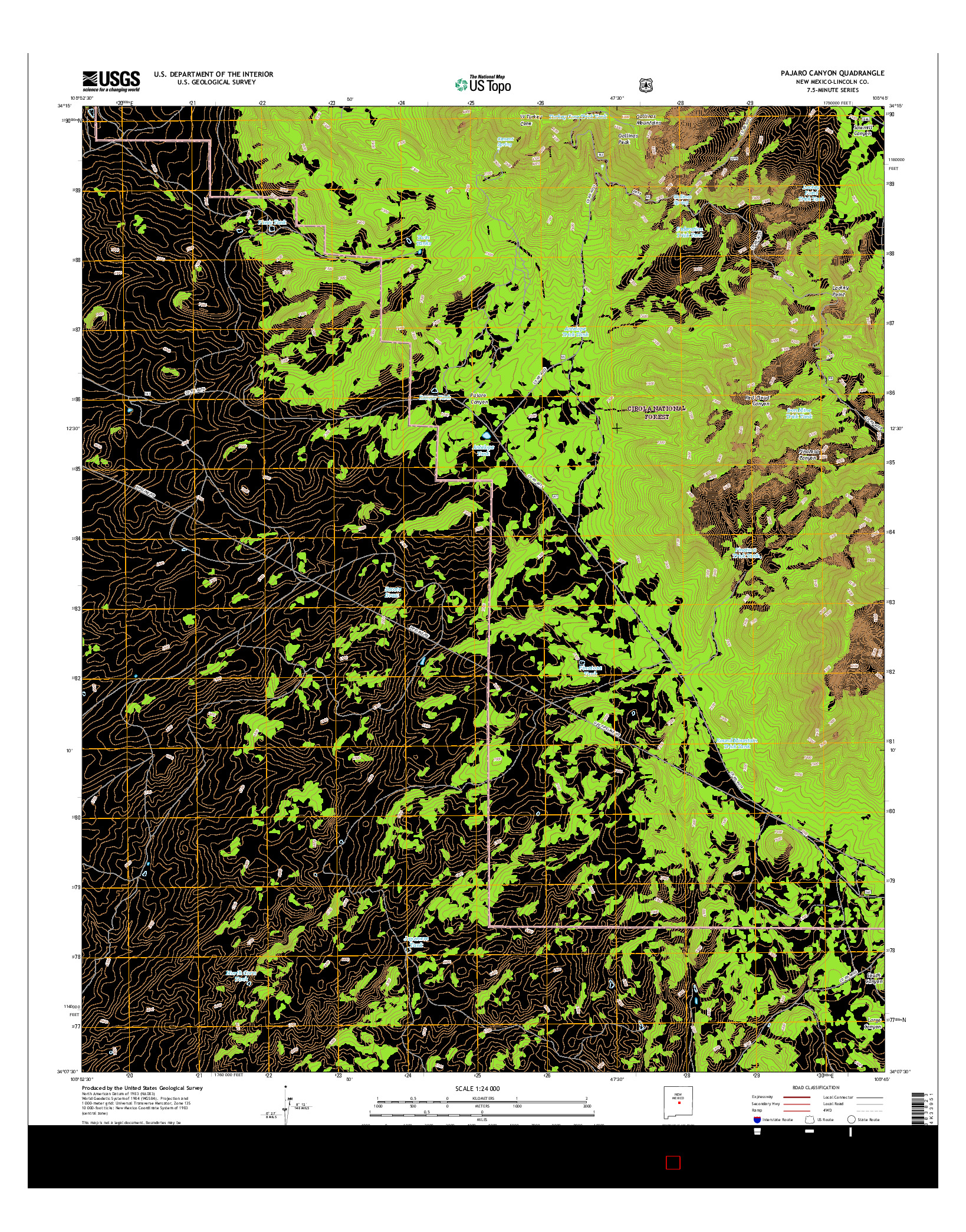 USGS US TOPO 7.5-MINUTE MAP FOR PAJARO CANYON, NM 2017