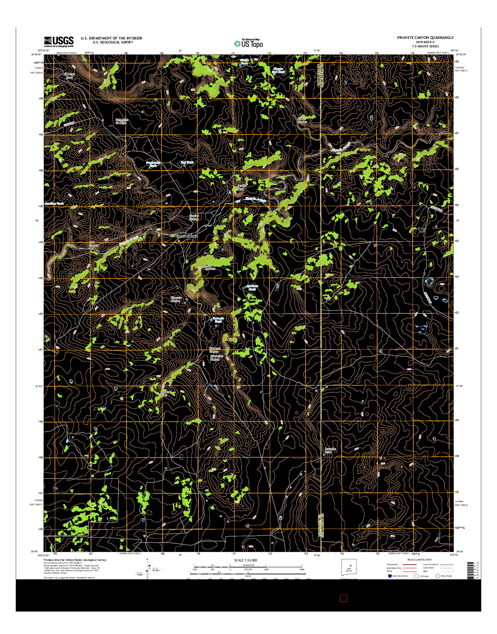 USGS US TOPO 7.5-MINUTE MAP FOR PINAVETE CANYON, NM 2017