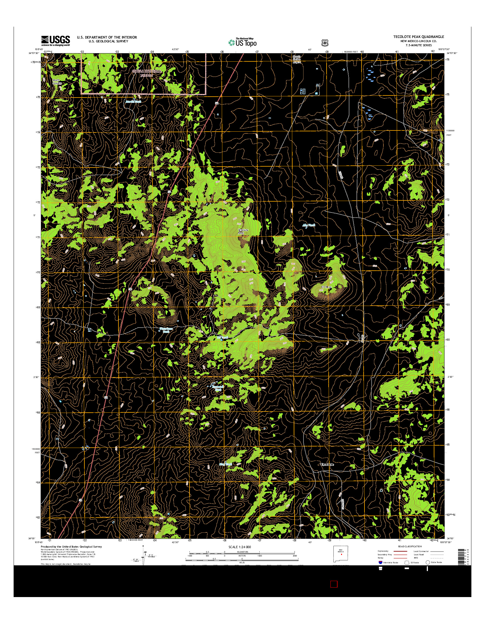 USGS US TOPO 7.5-MINUTE MAP FOR TECOLOTE PEAK, NM 2017