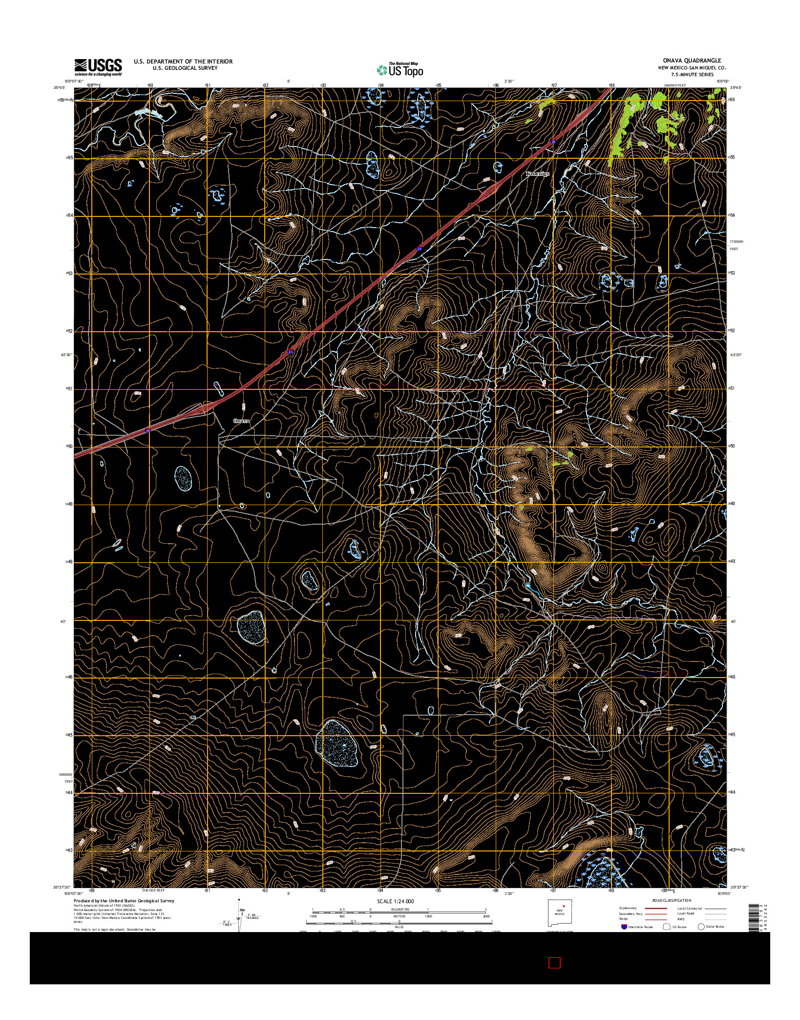 USGS US TOPO 7.5-MINUTE MAP FOR ONAVA, NM 2017