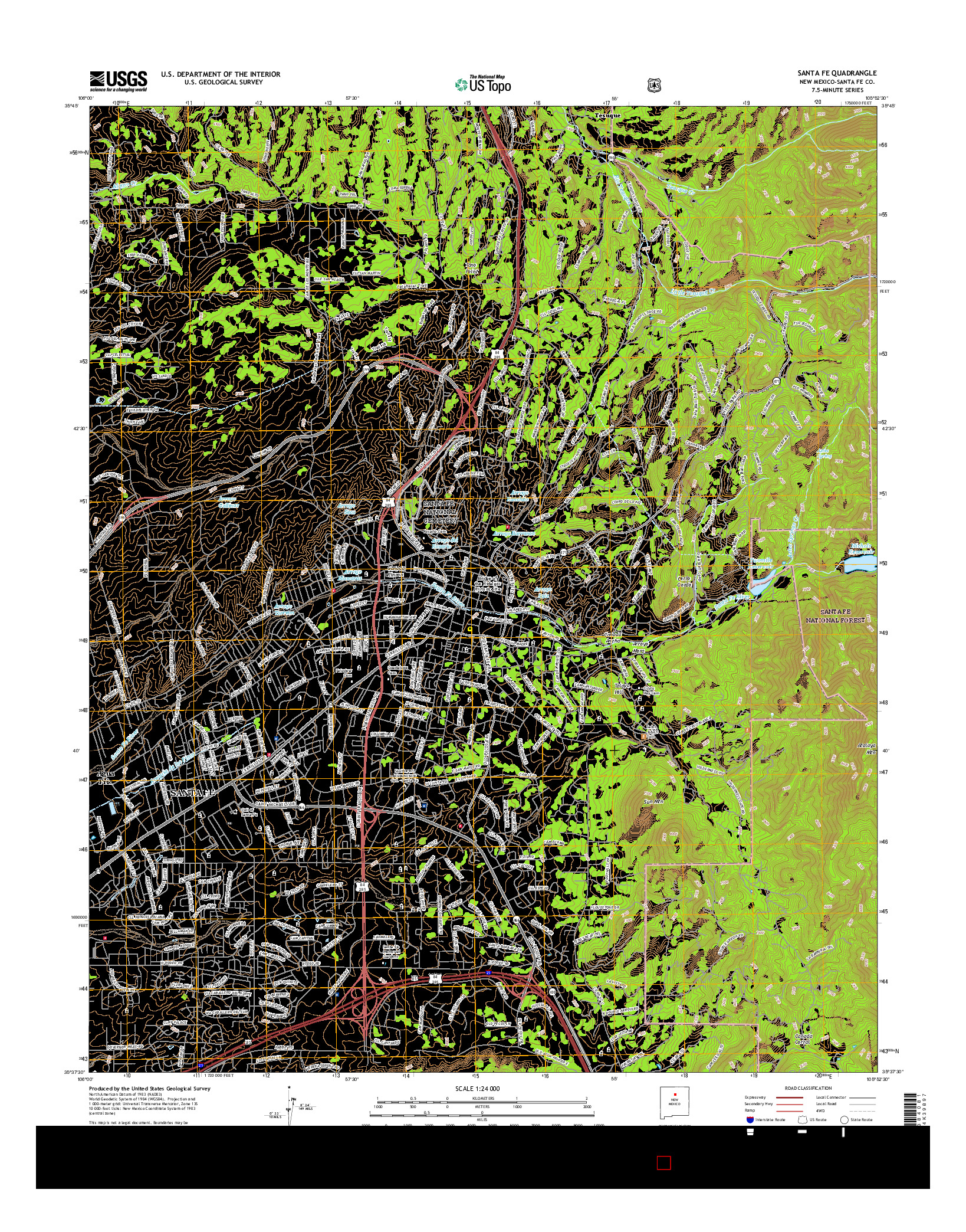 USGS US TOPO 7.5-MINUTE MAP FOR SANTA FE, NM 2017