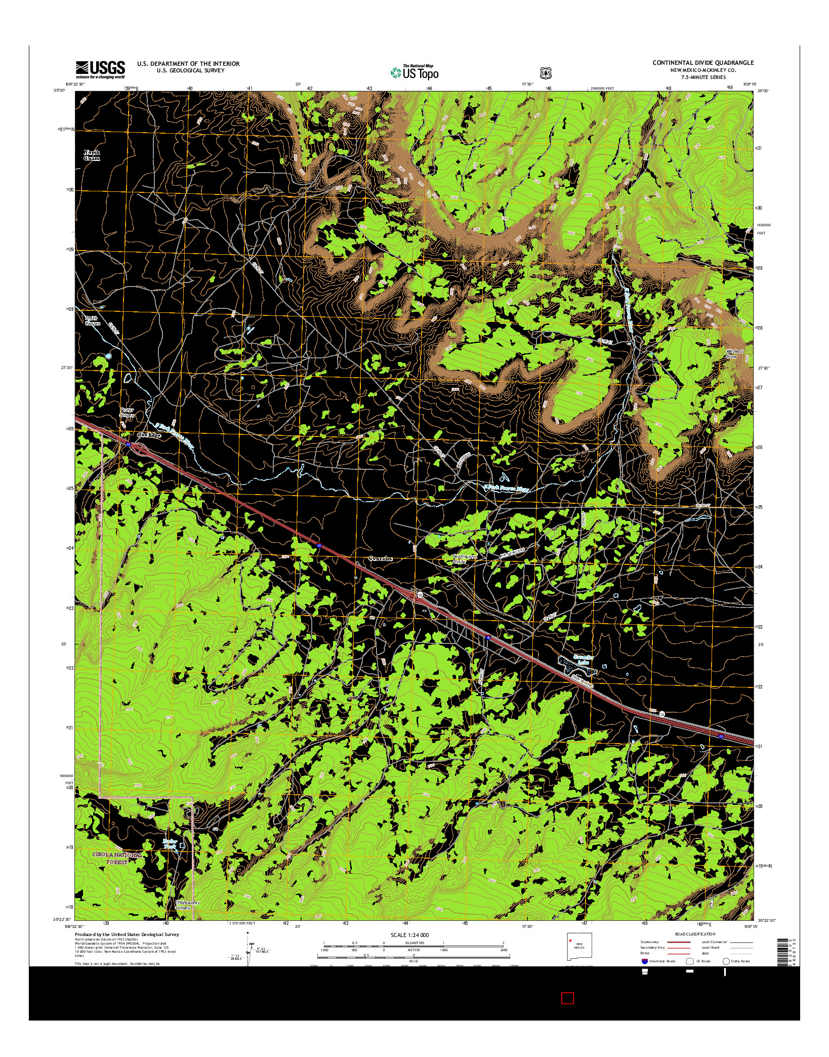 USGS US TOPO 7.5-MINUTE MAP FOR CONTINENTAL DIVIDE, NM 2017