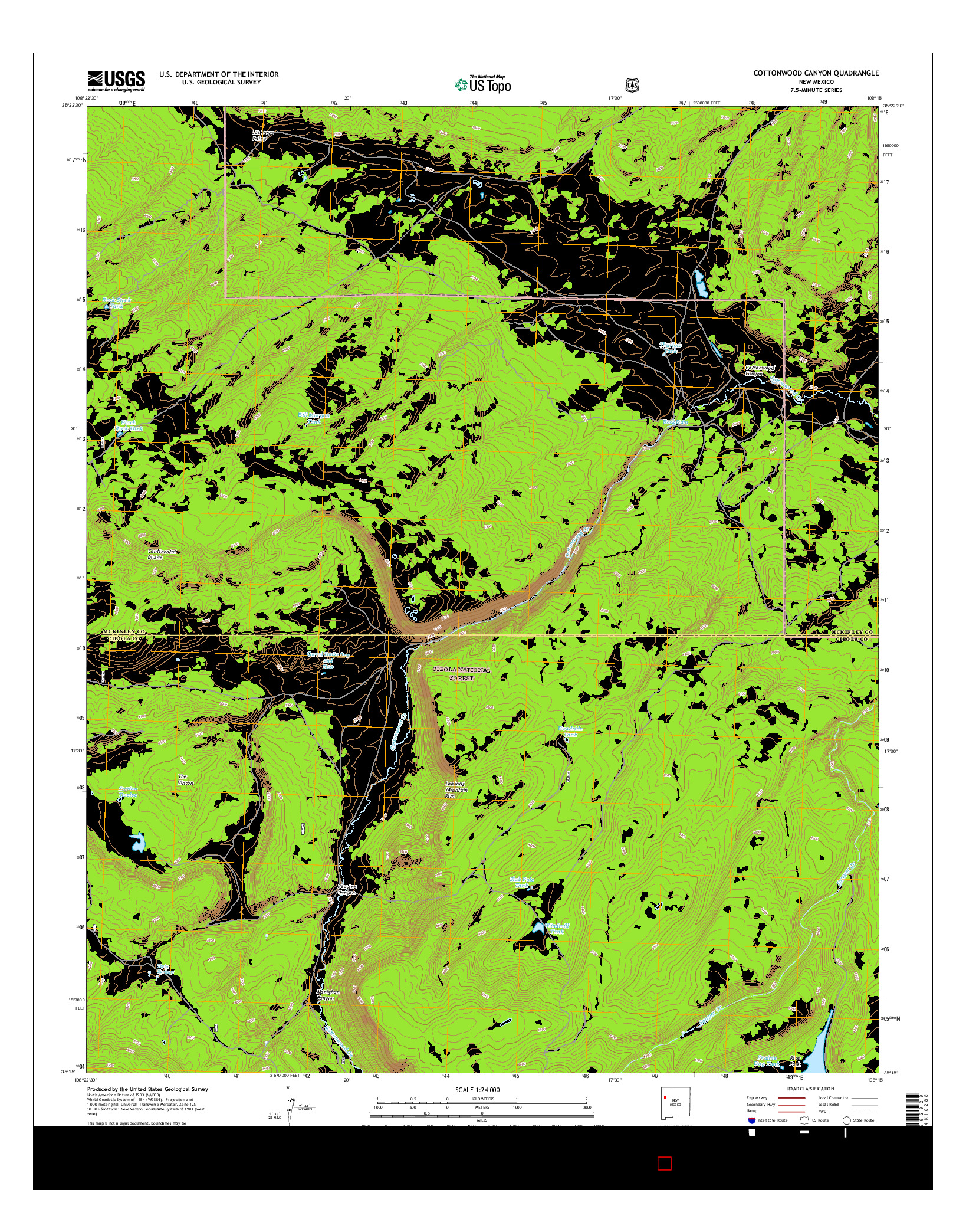 USGS US TOPO 7.5-MINUTE MAP FOR COTTONWOOD CANYON, NM 2017