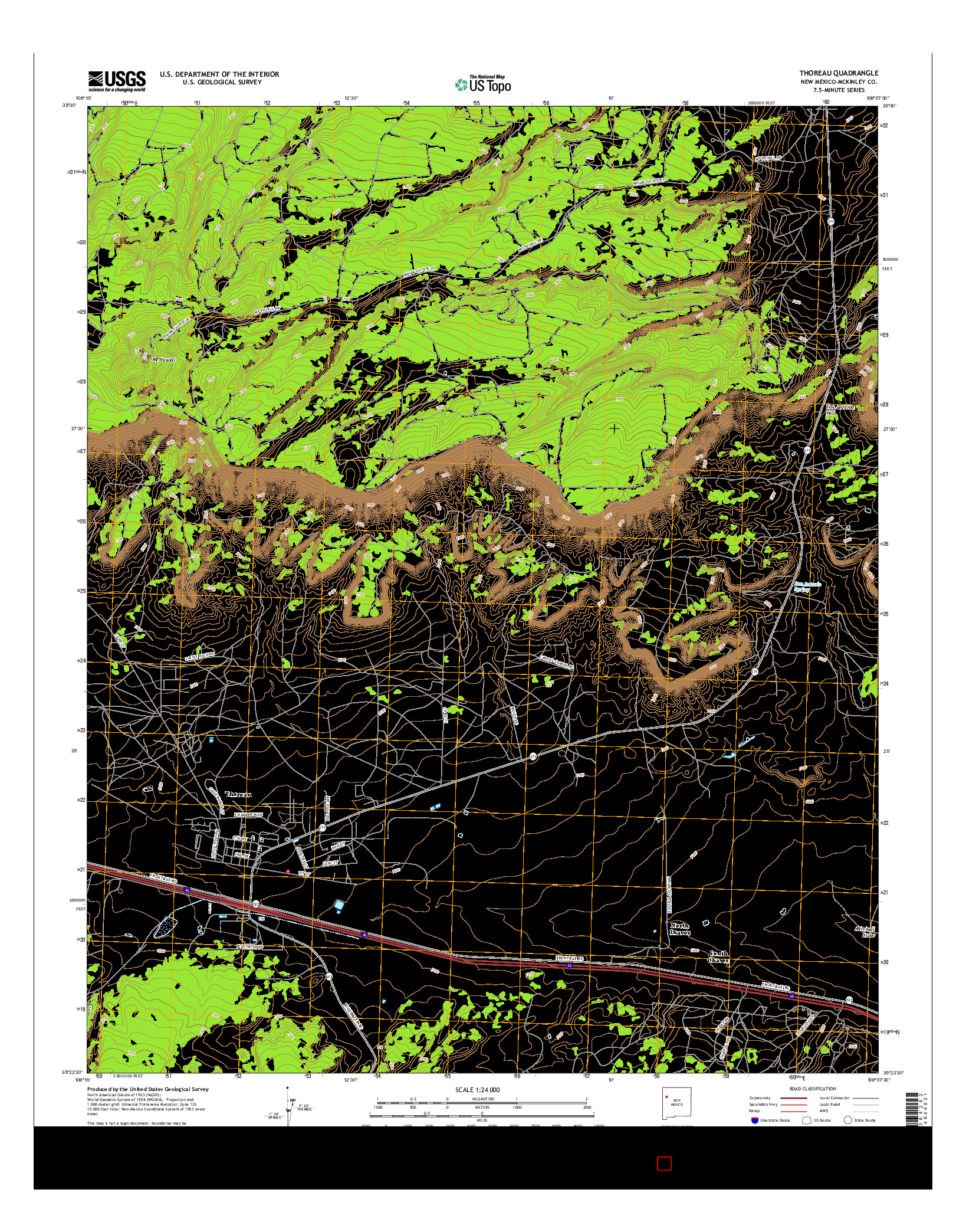 USGS US TOPO 7.5-MINUTE MAP FOR THOREAU, NM 2017