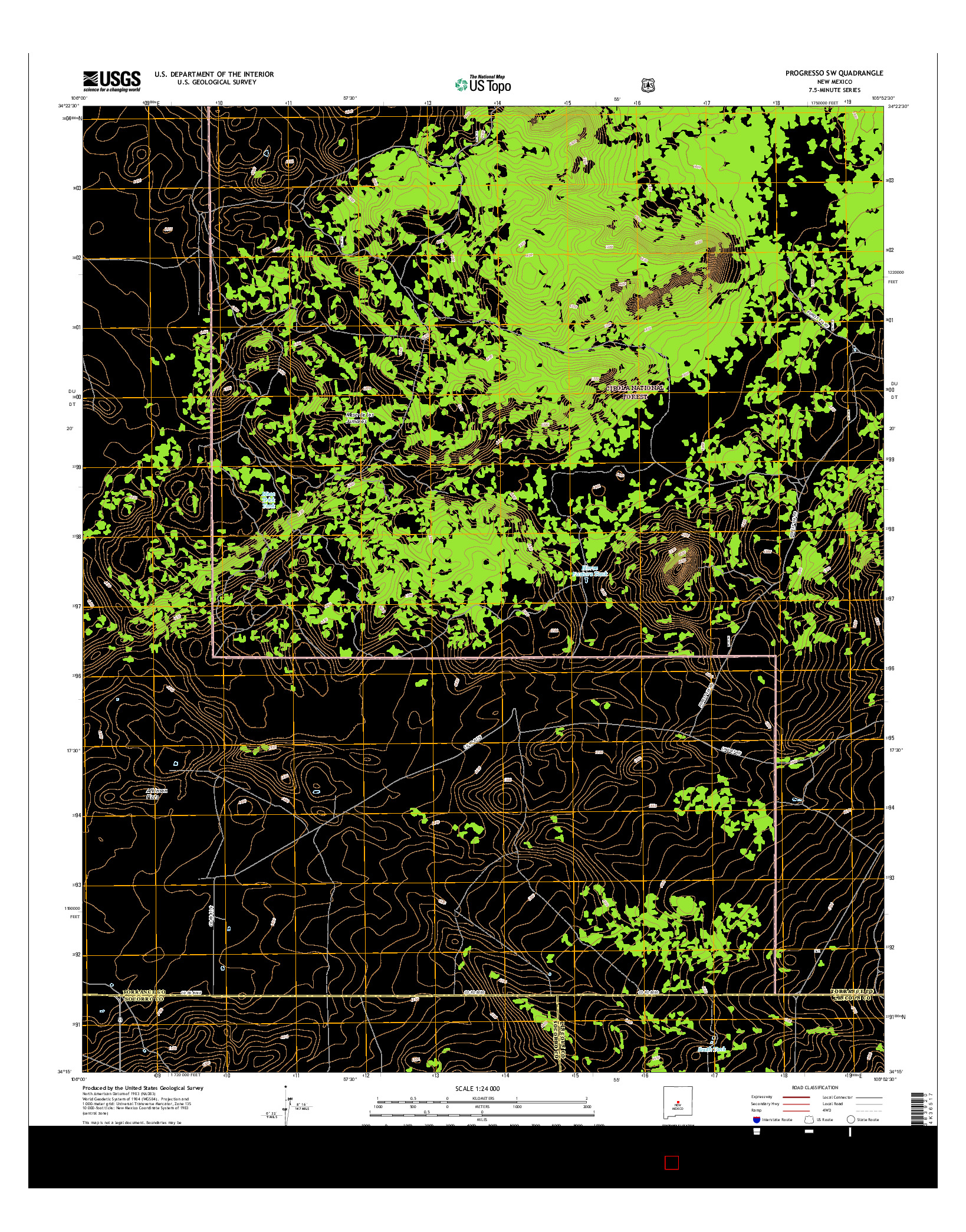 USGS US TOPO 7.5-MINUTE MAP FOR PROGRESSO SW, NM 2017