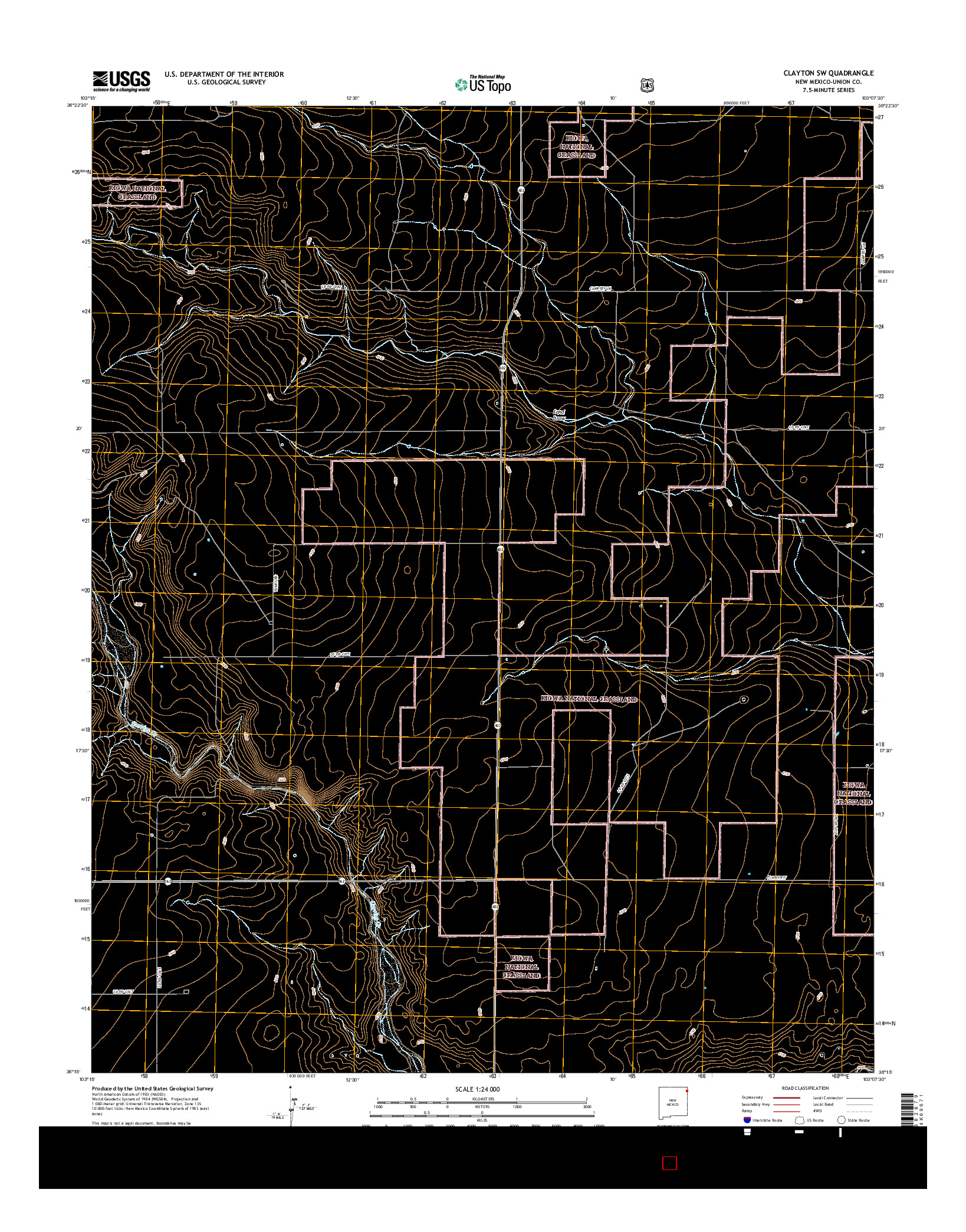 USGS US TOPO 7.5-MINUTE MAP FOR CLAYTON SW, NM 2017