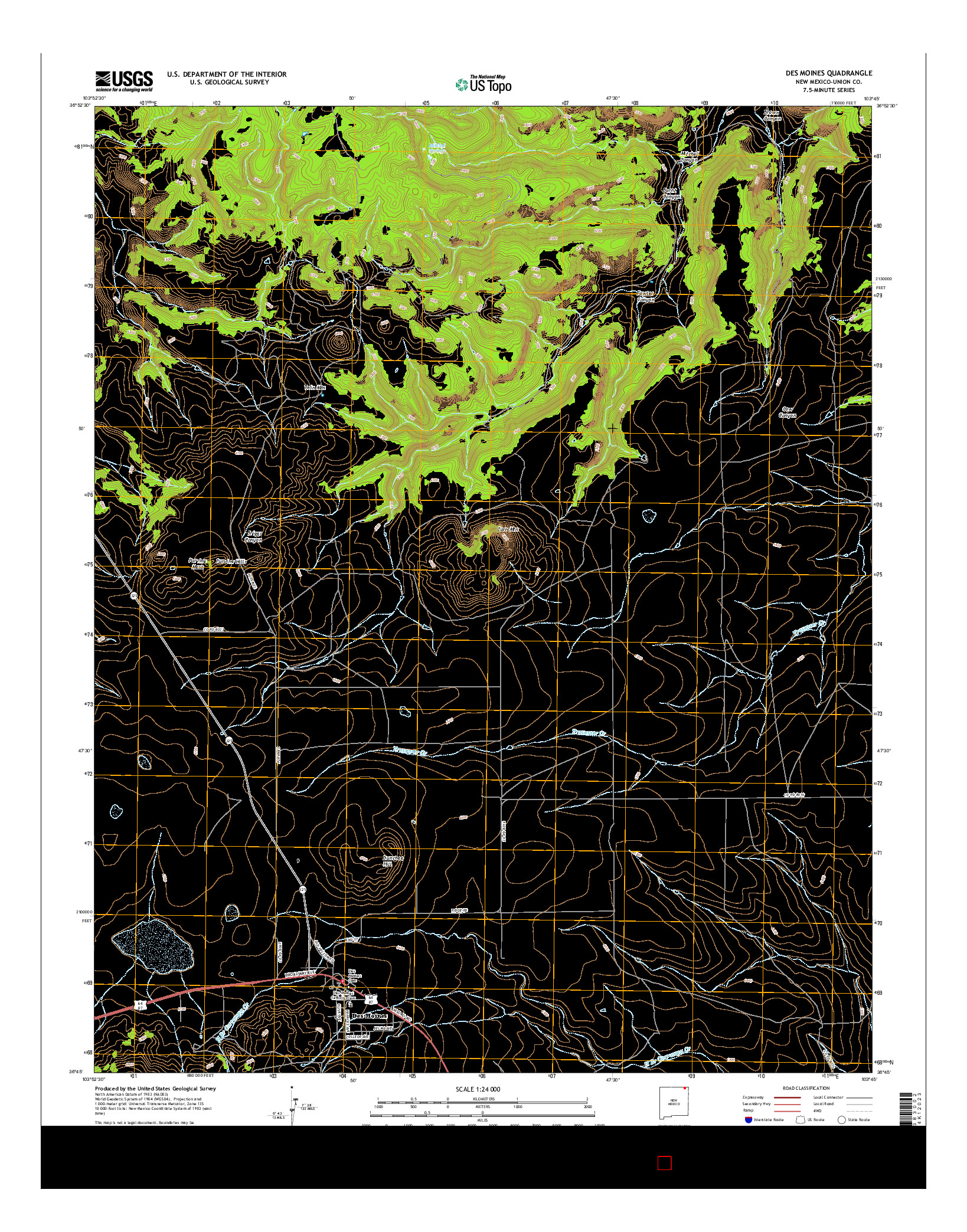 USGS US TOPO 7.5-MINUTE MAP FOR DES MOINES, NM 2017