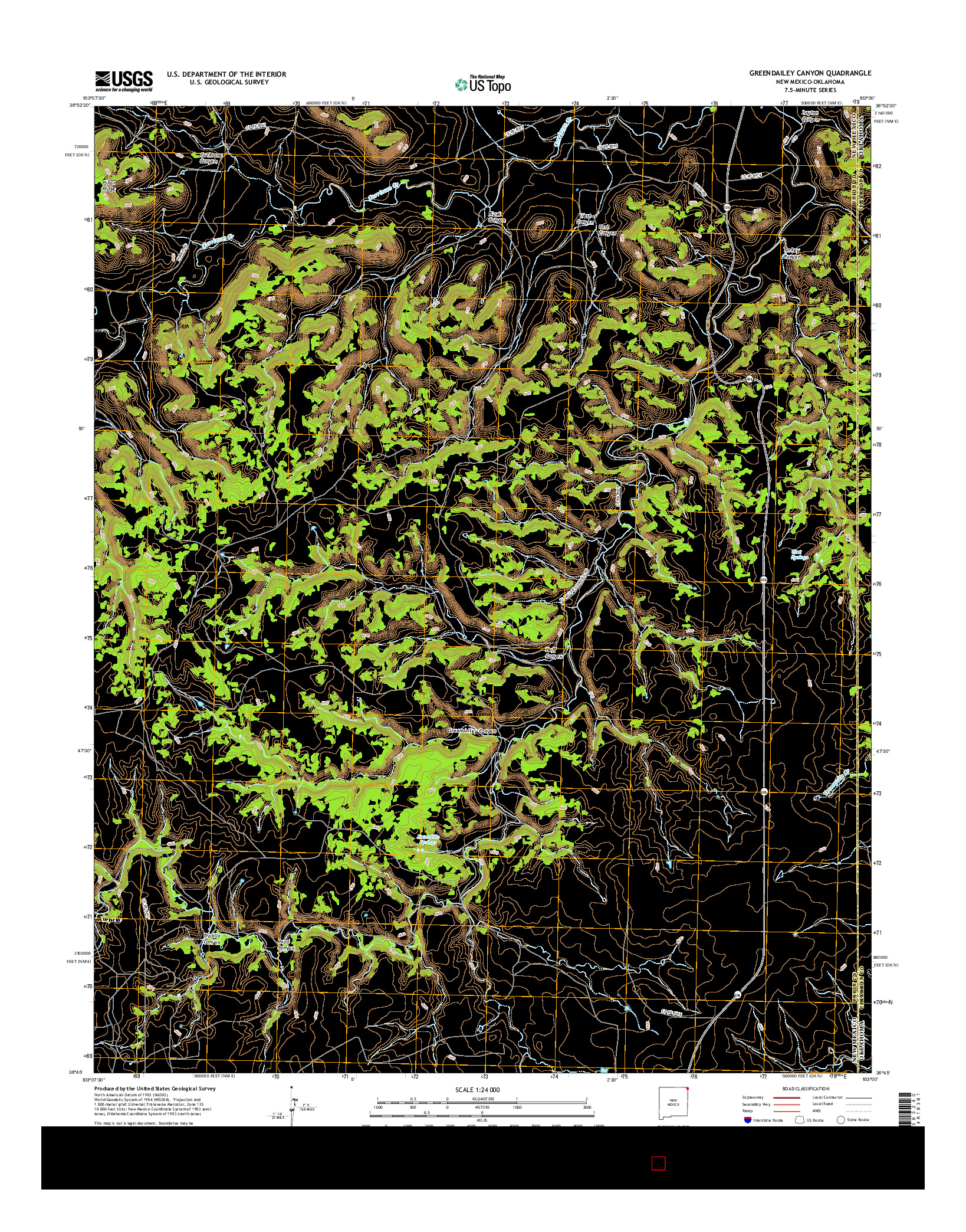 USGS US TOPO 7.5-MINUTE MAP FOR GREENDAILEY CANYON, NM-OK 2017