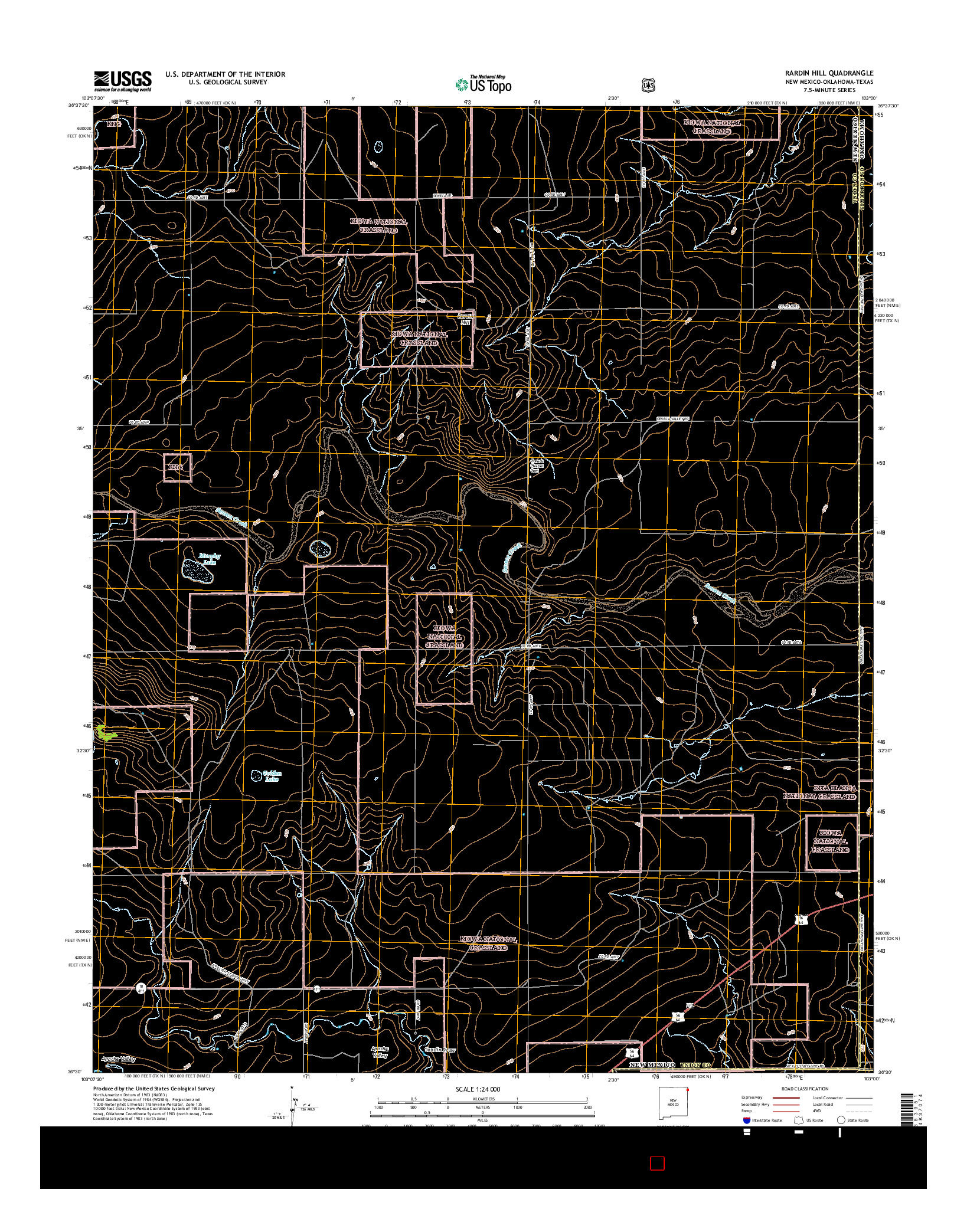 USGS US TOPO 7.5-MINUTE MAP FOR RARDIN HILL, NM-OK-TX 2017