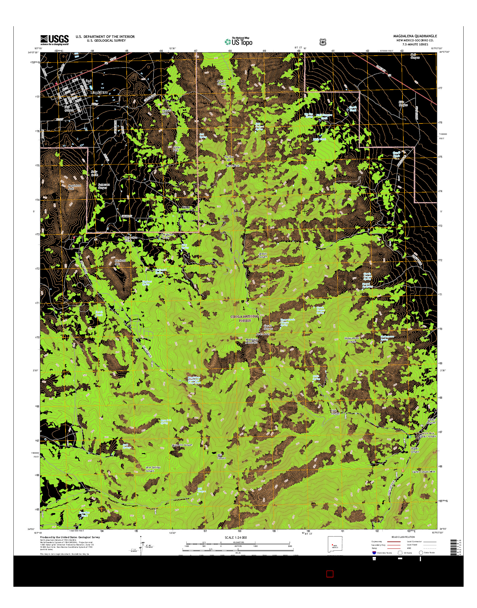 USGS US TOPO 7.5-MINUTE MAP FOR MAGDALENA, NM 2017