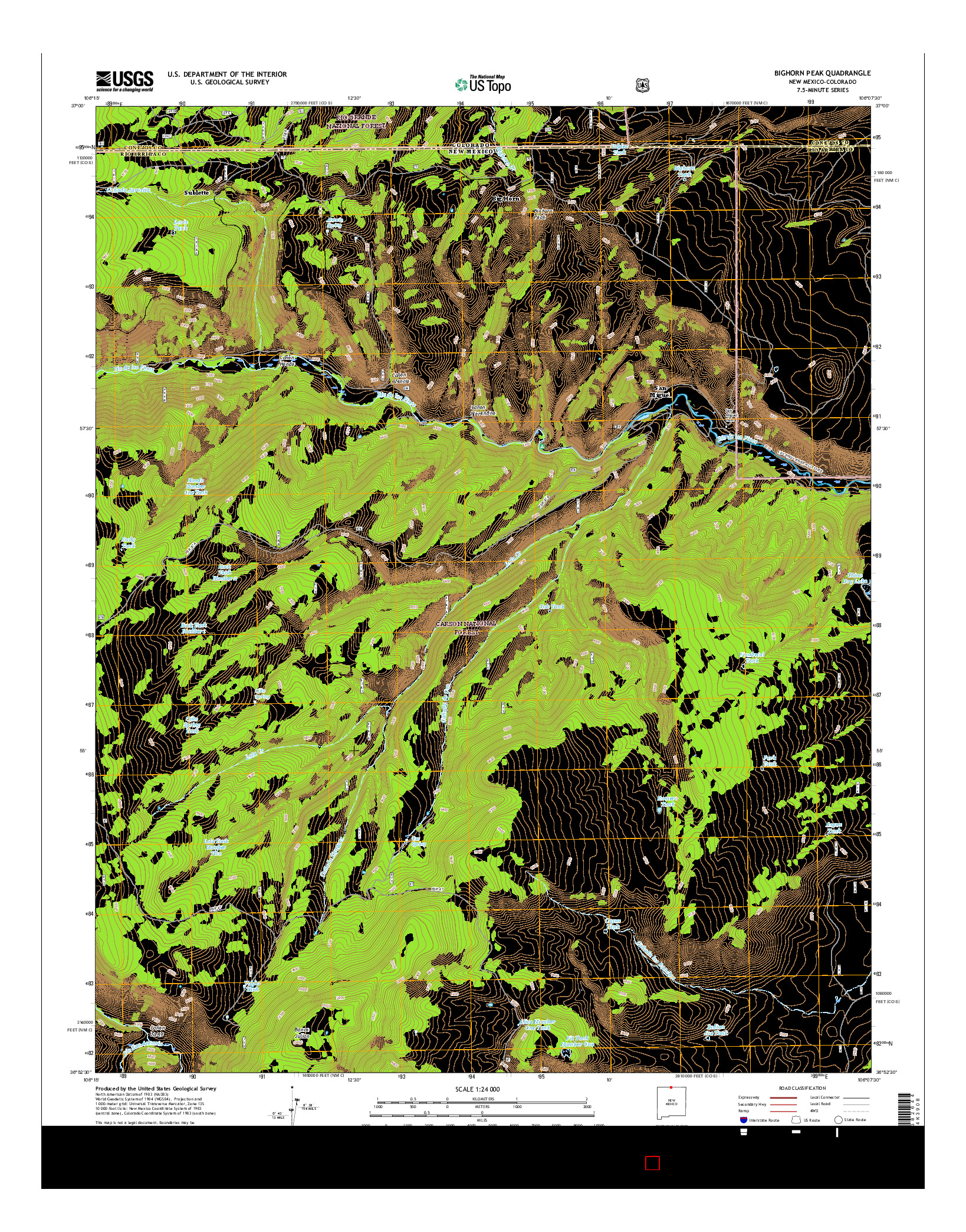USGS US TOPO 7.5-MINUTE MAP FOR BIGHORN PEAK, NM-CO 2017