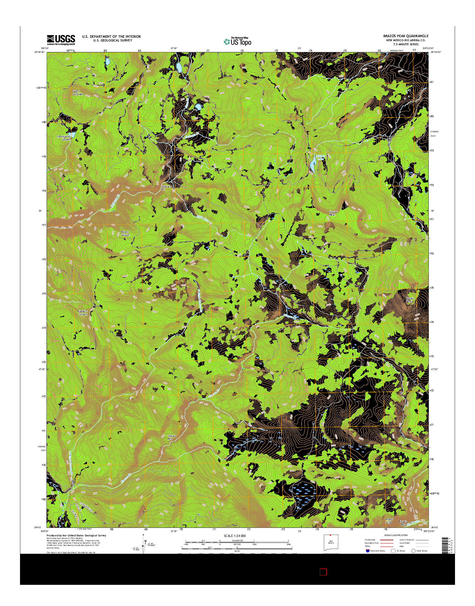 USGS US TOPO 7.5-MINUTE MAP FOR BRAZOS PEAK, NM 2017