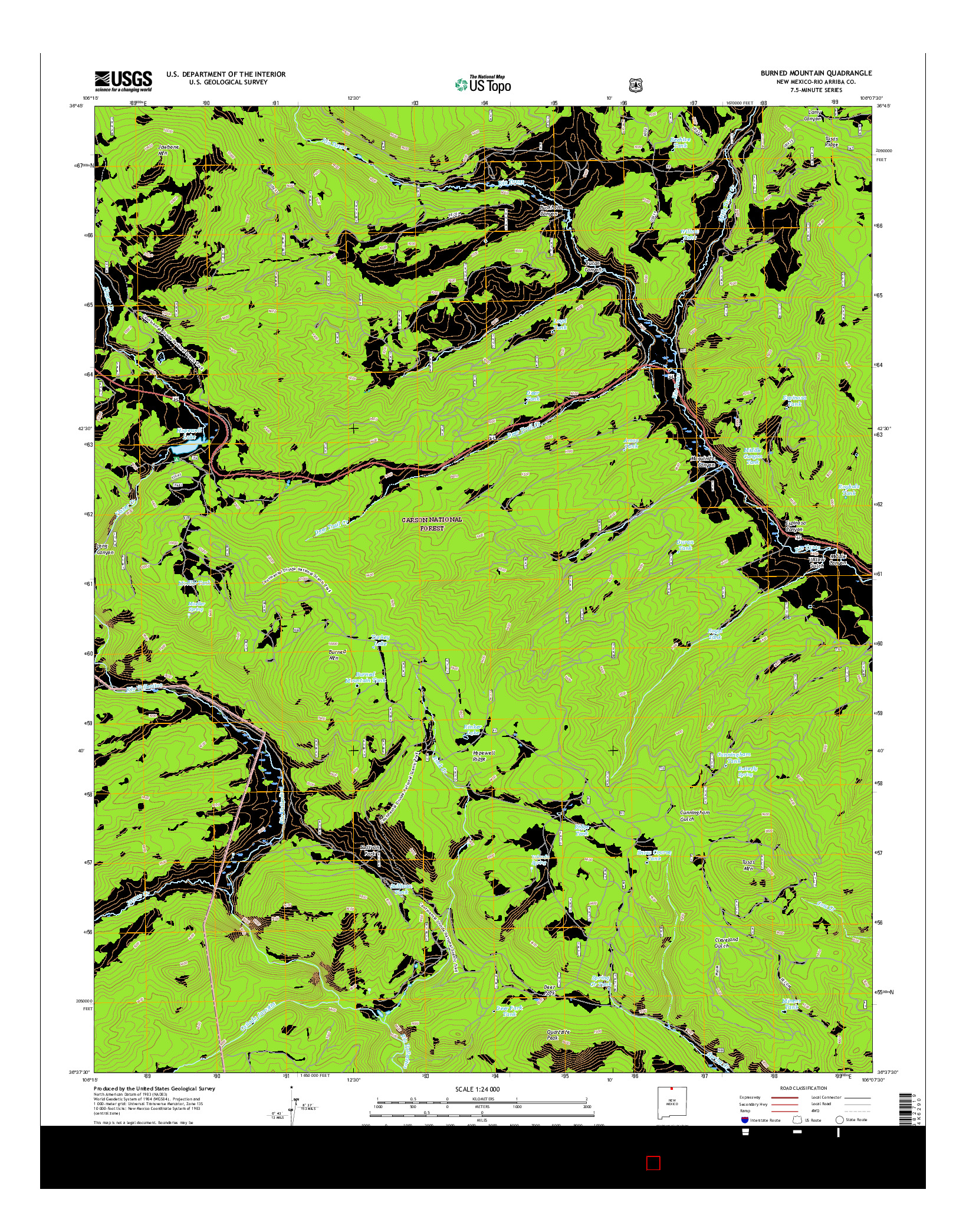 USGS US TOPO 7.5-MINUTE MAP FOR BURNED MOUNTAIN, NM 2017