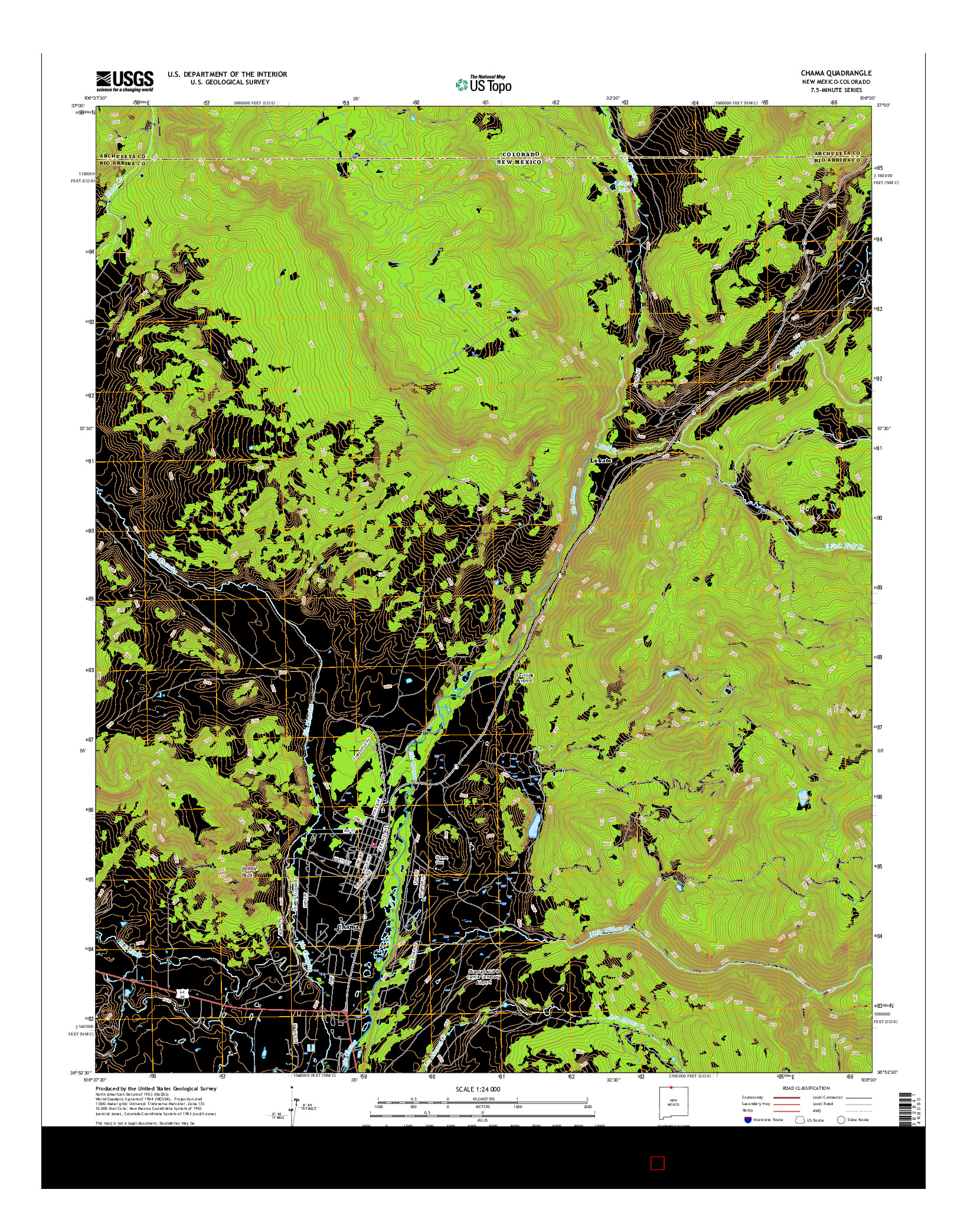 USGS US TOPO 7.5-MINUTE MAP FOR CHAMA, NM-CO 2017