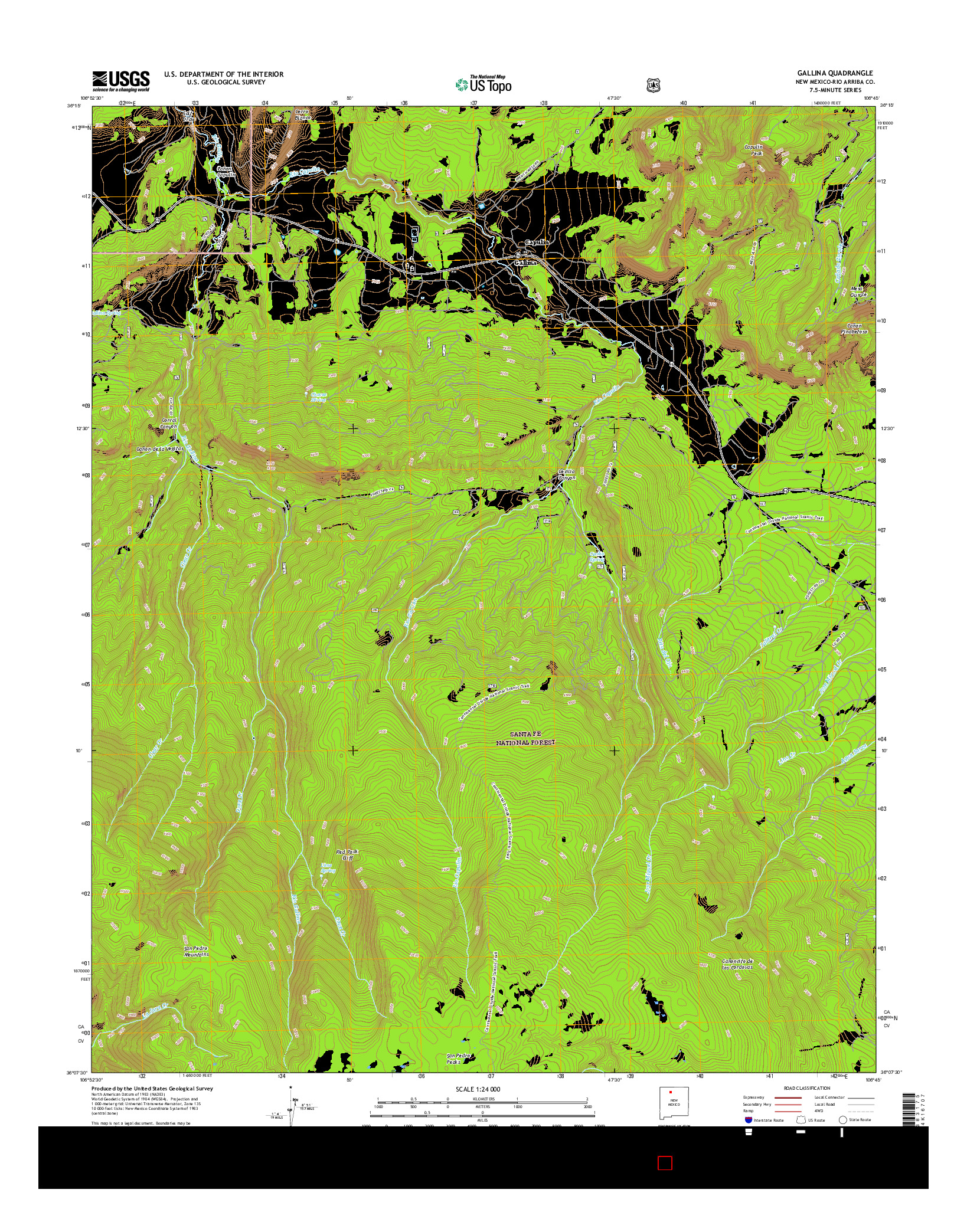 USGS US TOPO 7.5-MINUTE MAP FOR GALLINA, NM 2017