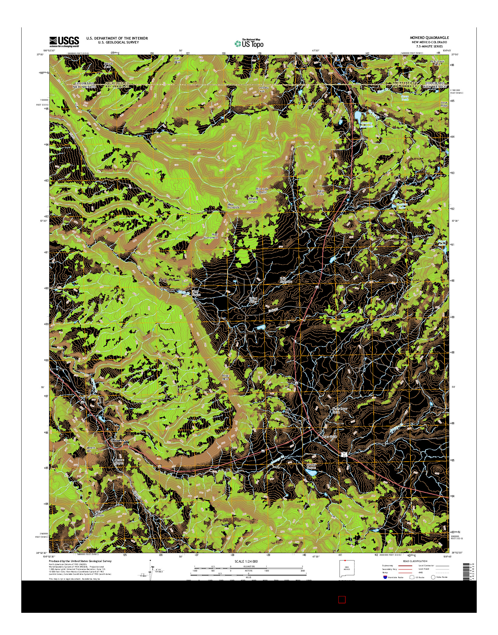 USGS US TOPO 7.5-MINUTE MAP FOR MONERO, NM-CO 2017