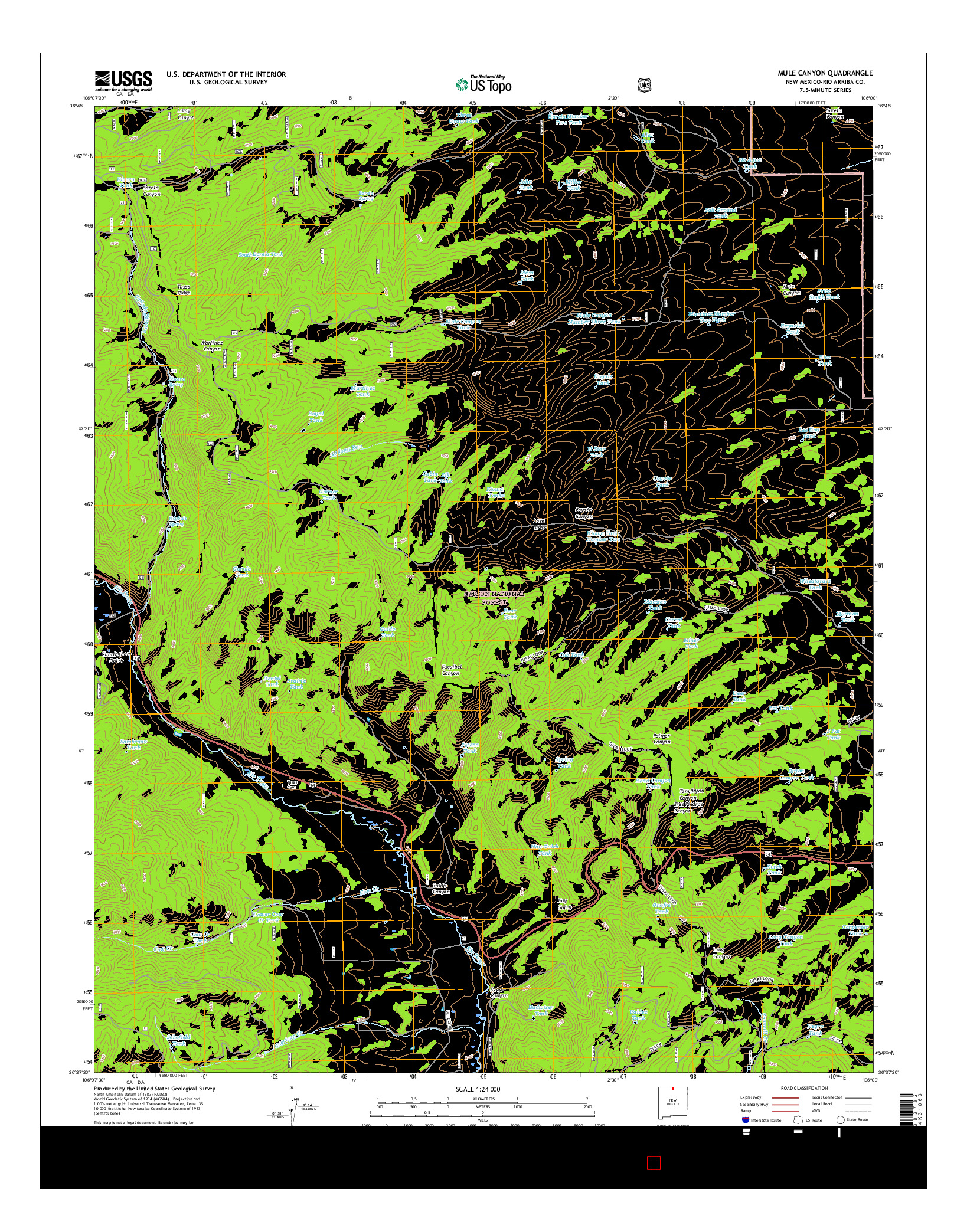 USGS US TOPO 7.5-MINUTE MAP FOR MULE CANYON, NM 2017