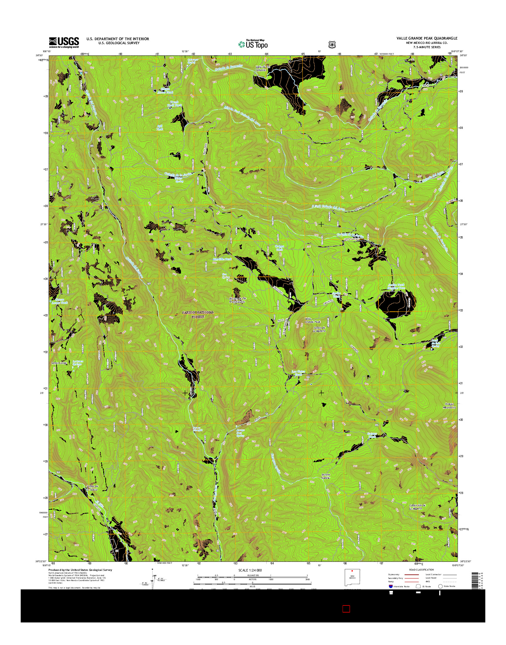 USGS US TOPO 7.5-MINUTE MAP FOR VALLE GRANDE PEAK, NM 2017