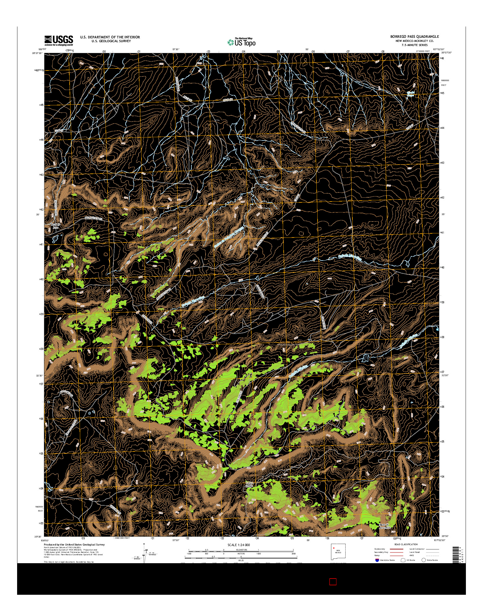 USGS US TOPO 7.5-MINUTE MAP FOR BORREGO PASS, NM 2017
