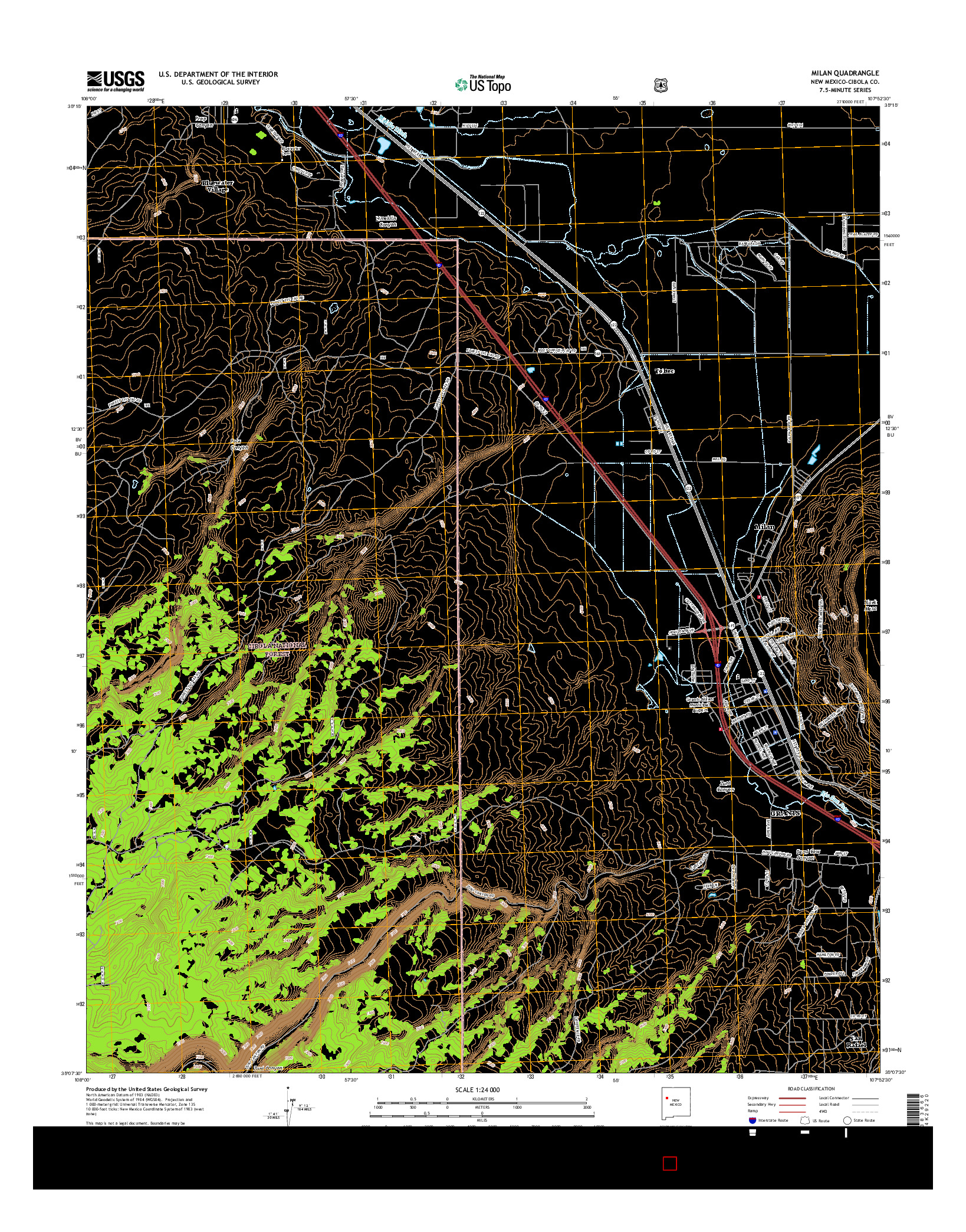 USGS US TOPO 7.5-MINUTE MAP FOR MILAN, NM 2017
