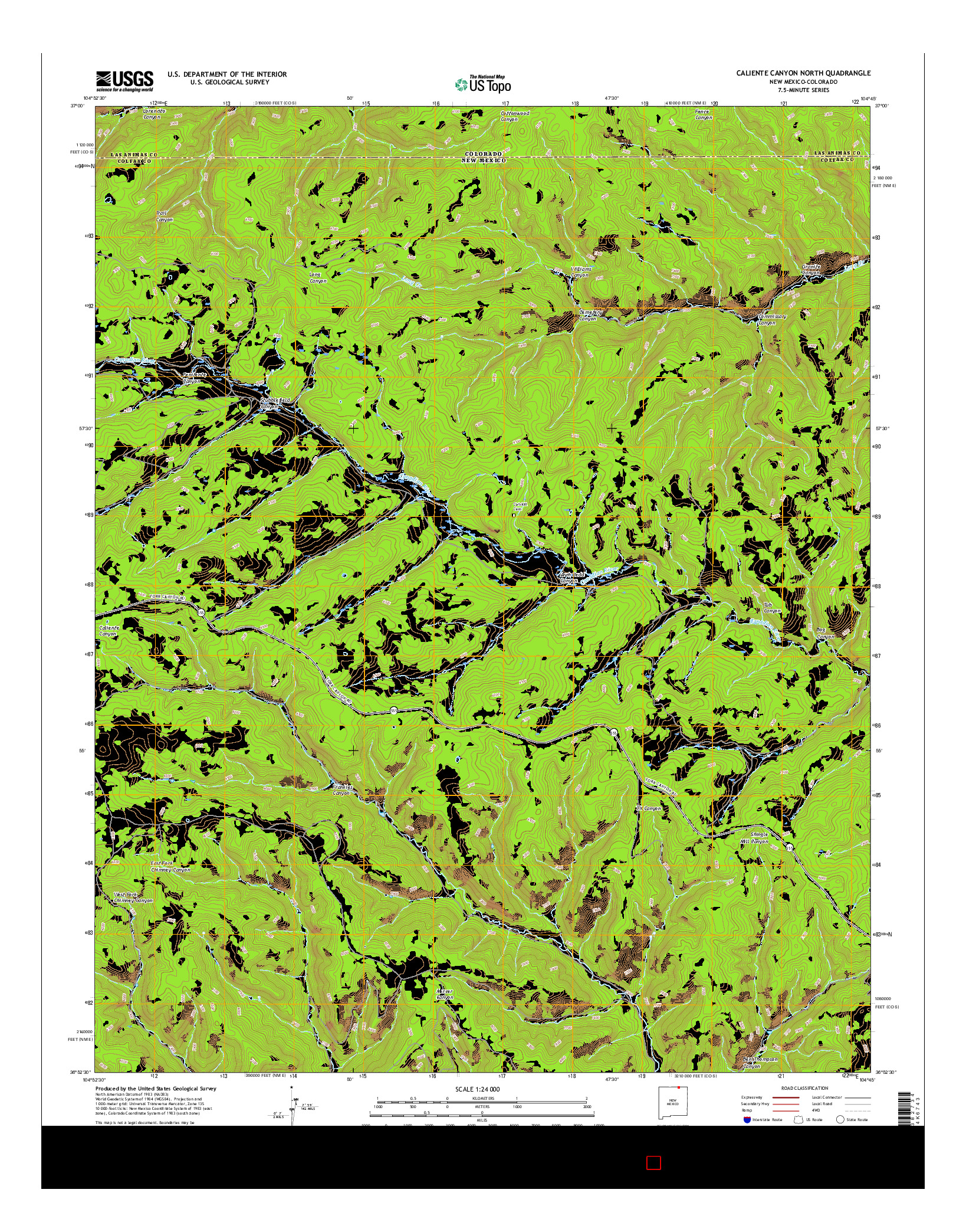 USGS US TOPO 7.5-MINUTE MAP FOR CALIENTE CANYON NORTH, NM-CO 2017