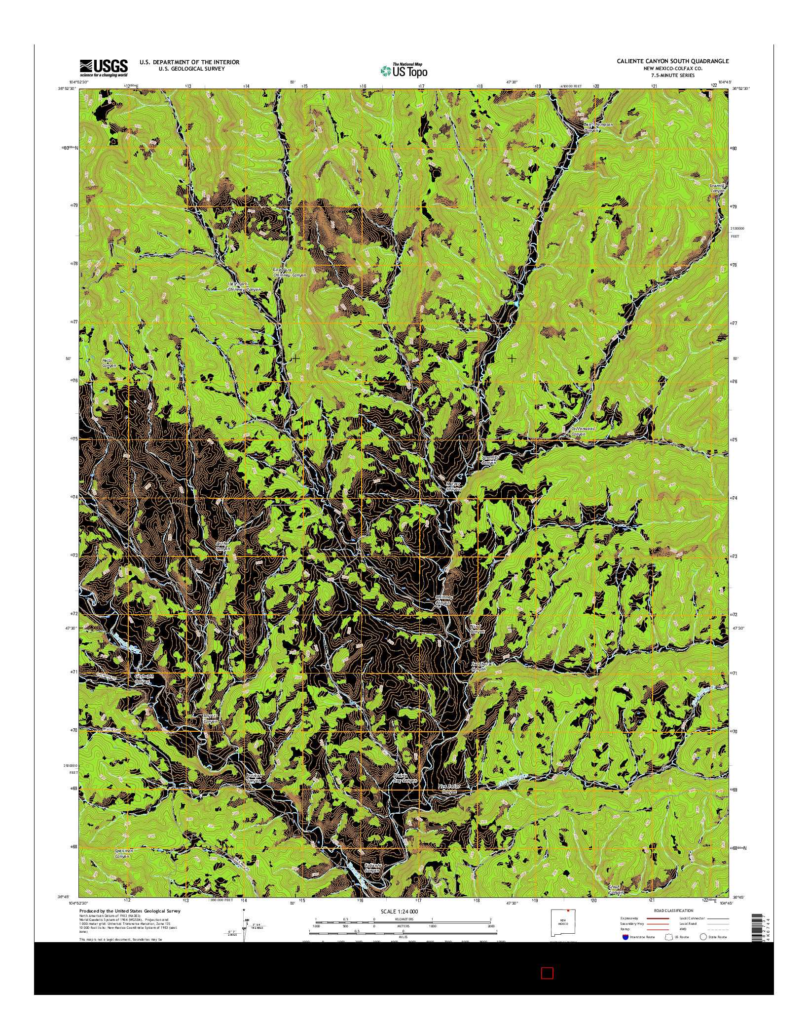 USGS US TOPO 7.5-MINUTE MAP FOR CALIENTE CANYON SOUTH, NM 2017