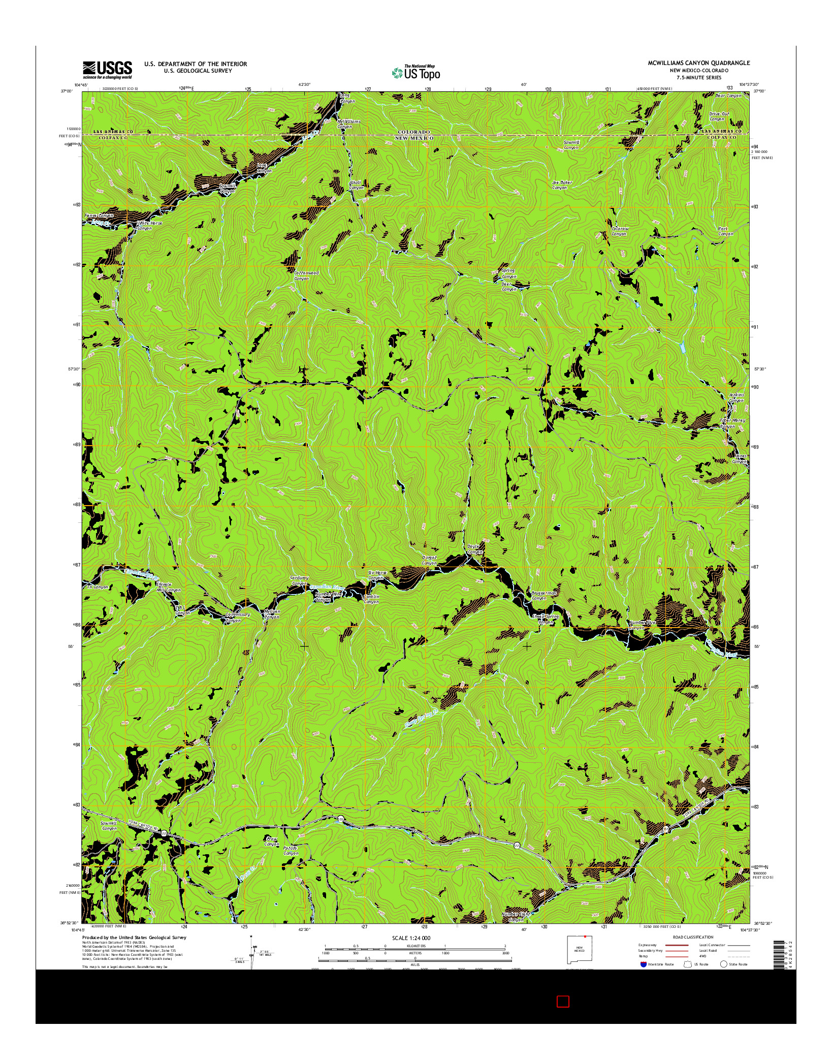 USGS US TOPO 7.5-MINUTE MAP FOR MCWILLIAMS CANYON, NM-CO 2017