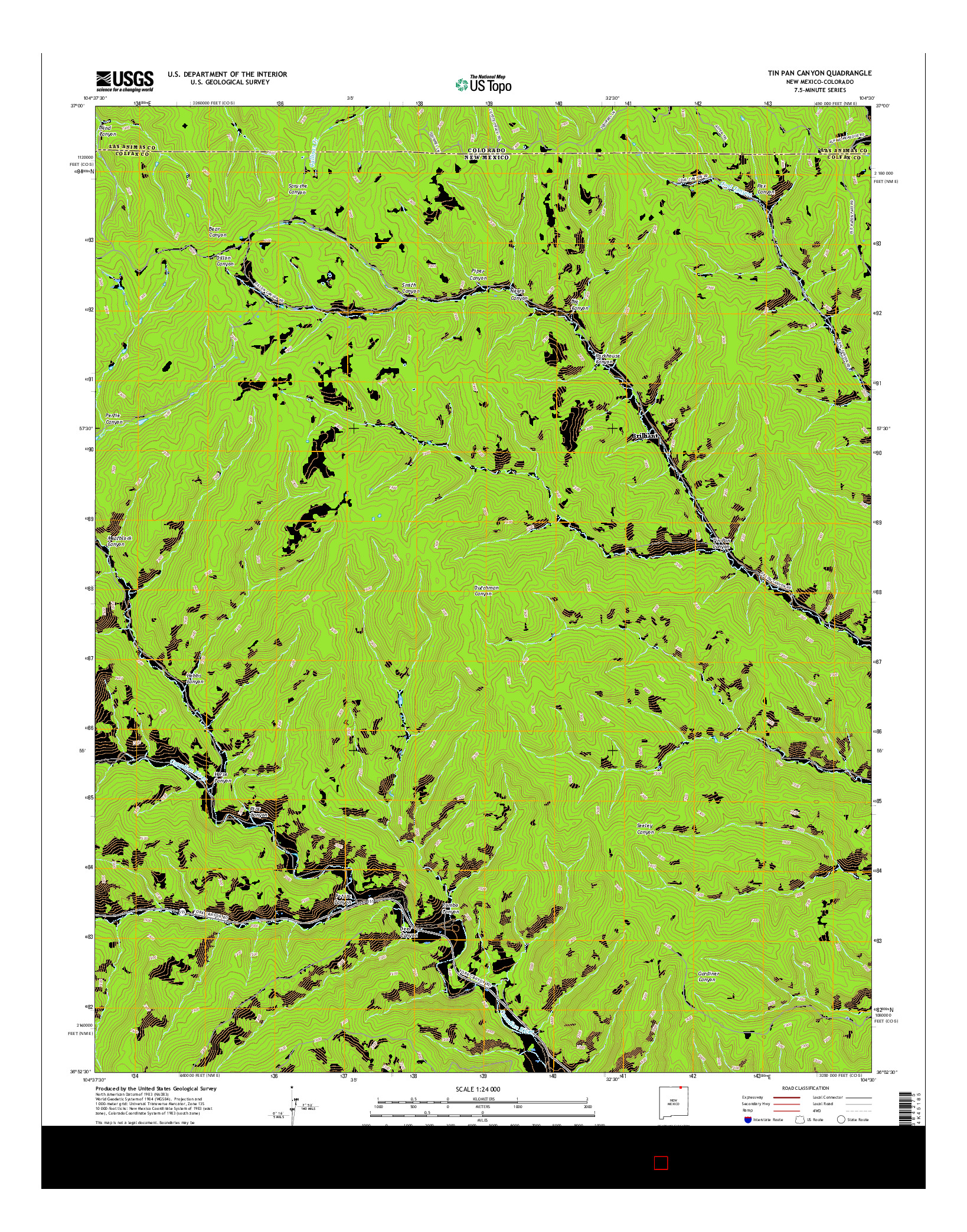 USGS US TOPO 7.5-MINUTE MAP FOR TIN PAN CANYON, NM-CO 2017