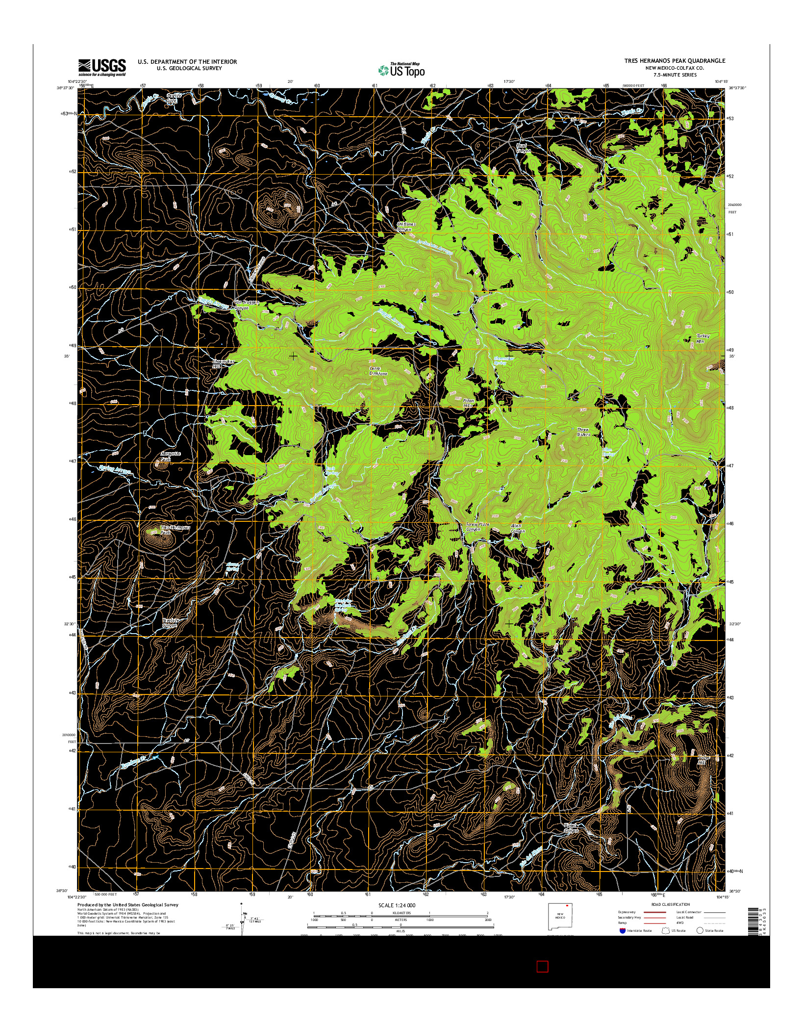 USGS US TOPO 7.5-MINUTE MAP FOR TRES HERMANOS PEAK, NM 2017