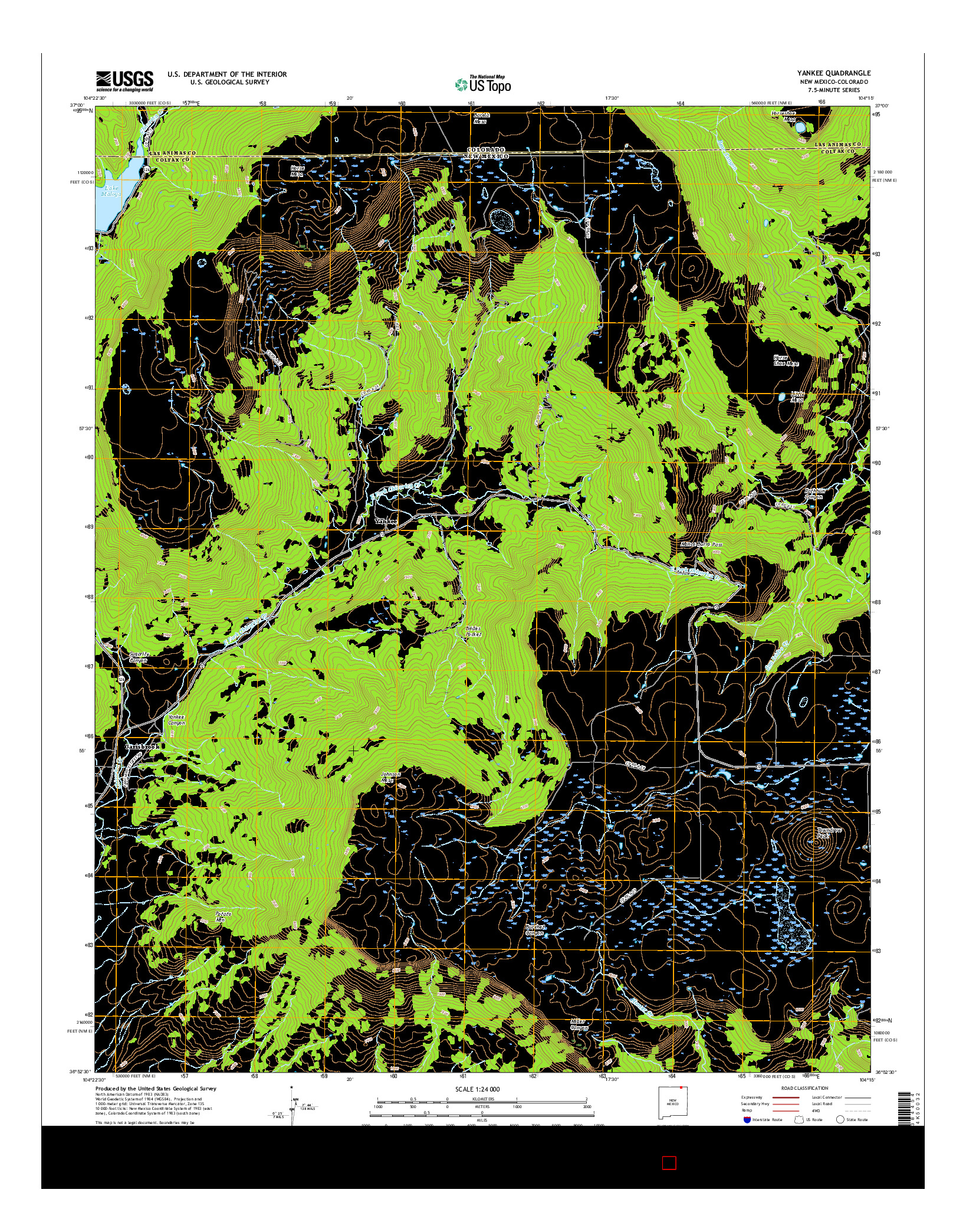 USGS US TOPO 7.5-MINUTE MAP FOR YANKEE, NM-CO 2017