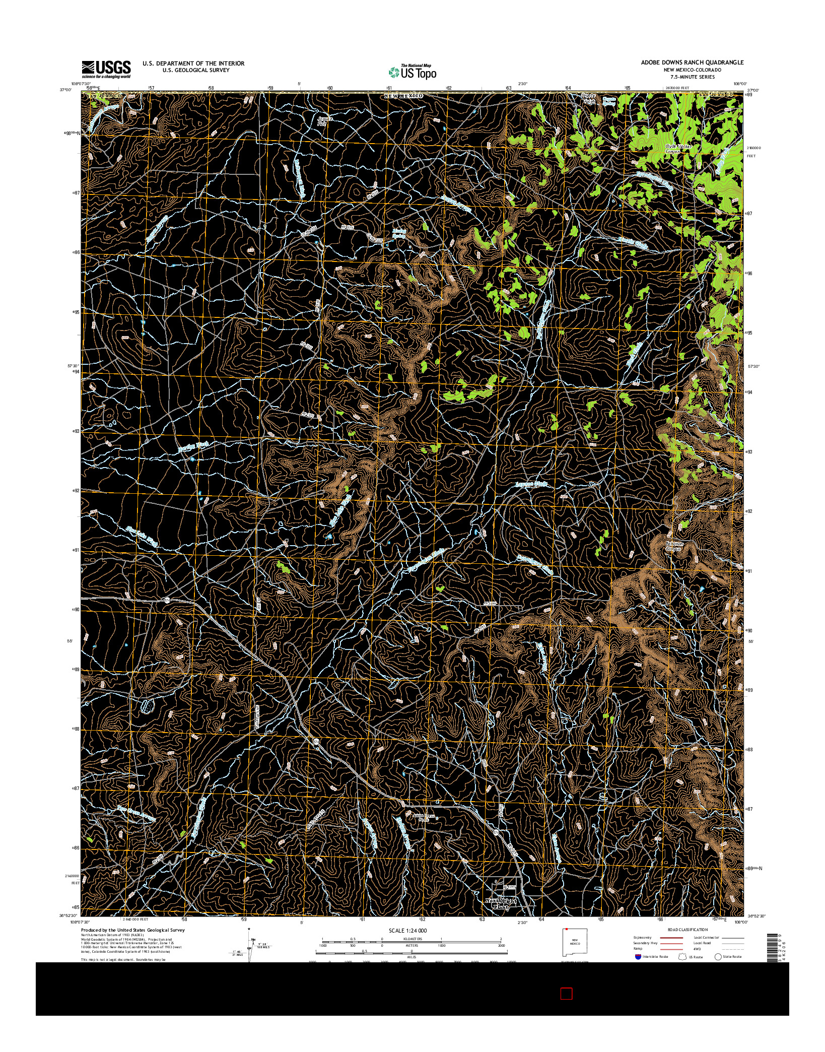 USGS US TOPO 7.5-MINUTE MAP FOR ADOBE DOWNS RANCH, NM-CO 2017