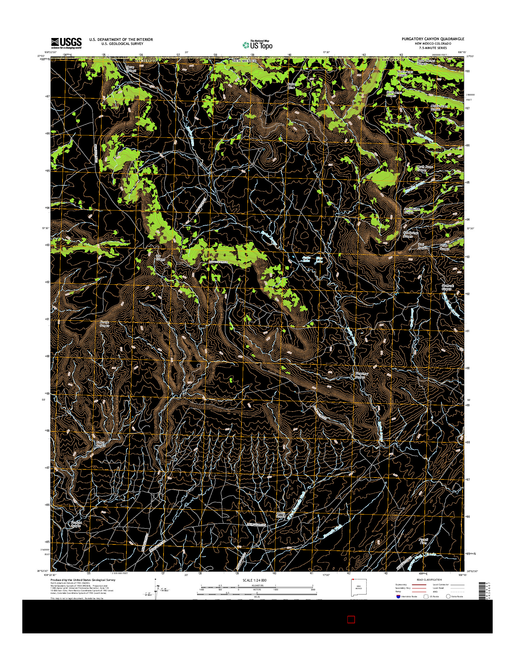 USGS US TOPO 7.5-MINUTE MAP FOR PURGATORY CANYON, NM-CO 2017