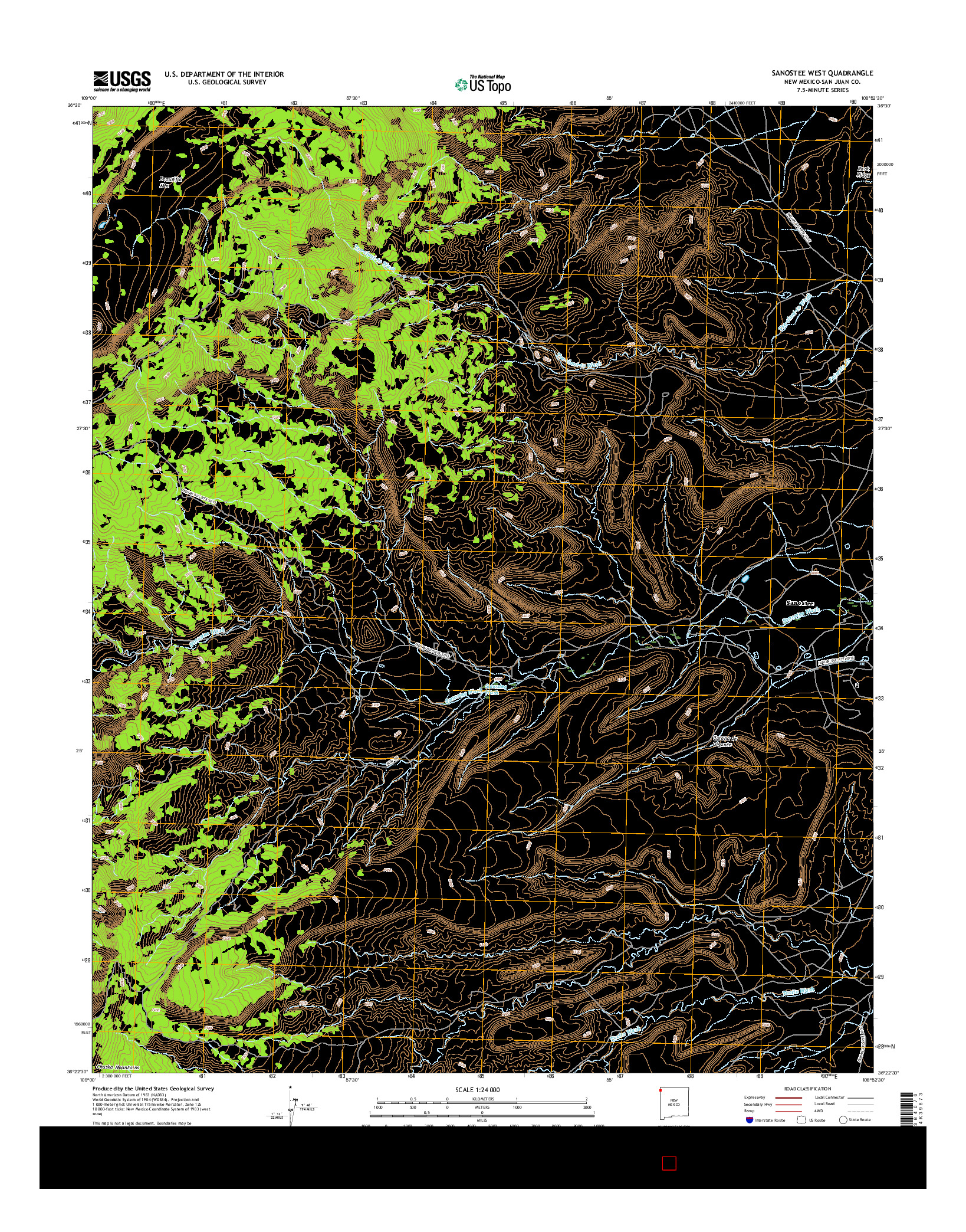 USGS US TOPO 7.5-MINUTE MAP FOR SANOSTEE WEST, NM 2017