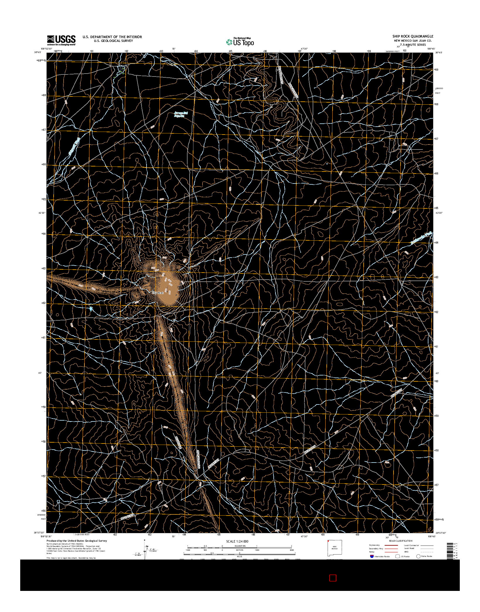 USGS US TOPO 7.5-MINUTE MAP FOR SHIP ROCK, NM 2017