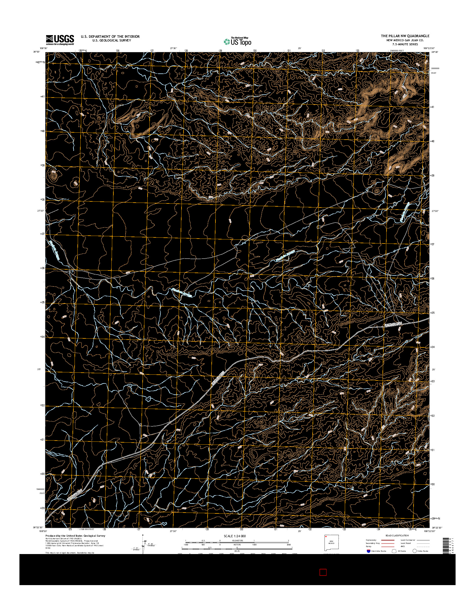 USGS US TOPO 7.5-MINUTE MAP FOR THE PILLAR NW, NM 2017