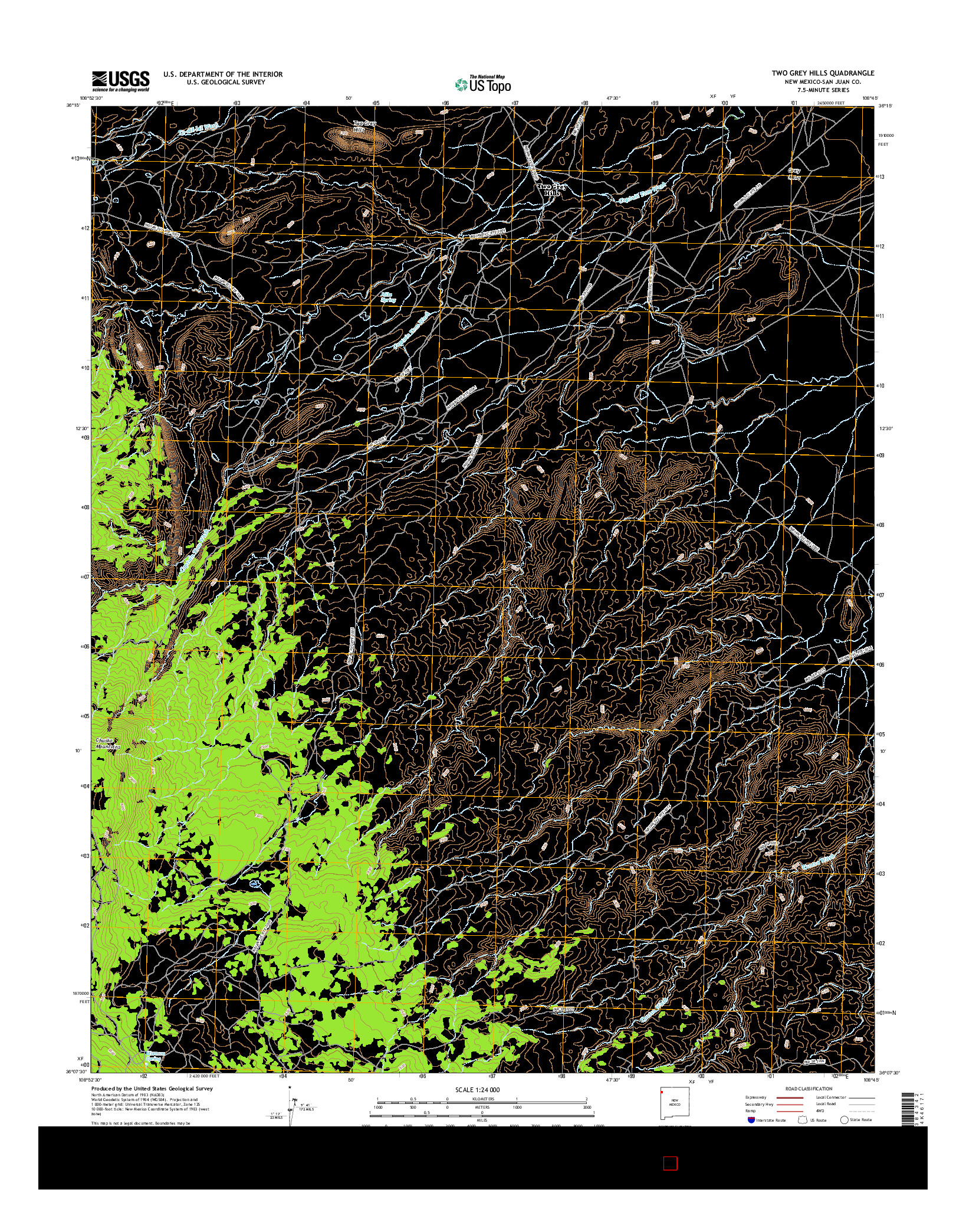 USGS US TOPO 7.5-MINUTE MAP FOR TWO GREY HILLS, NM 2017