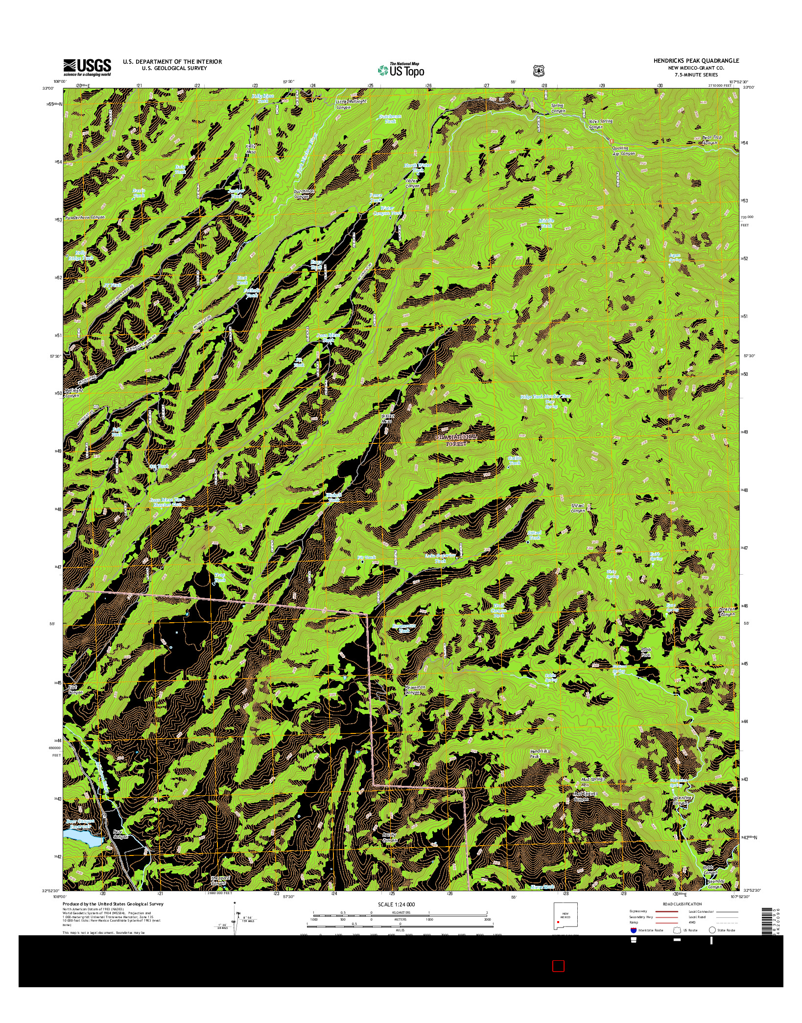 USGS US TOPO 7.5-MINUTE MAP FOR HENDRICKS PEAK, NM 2017