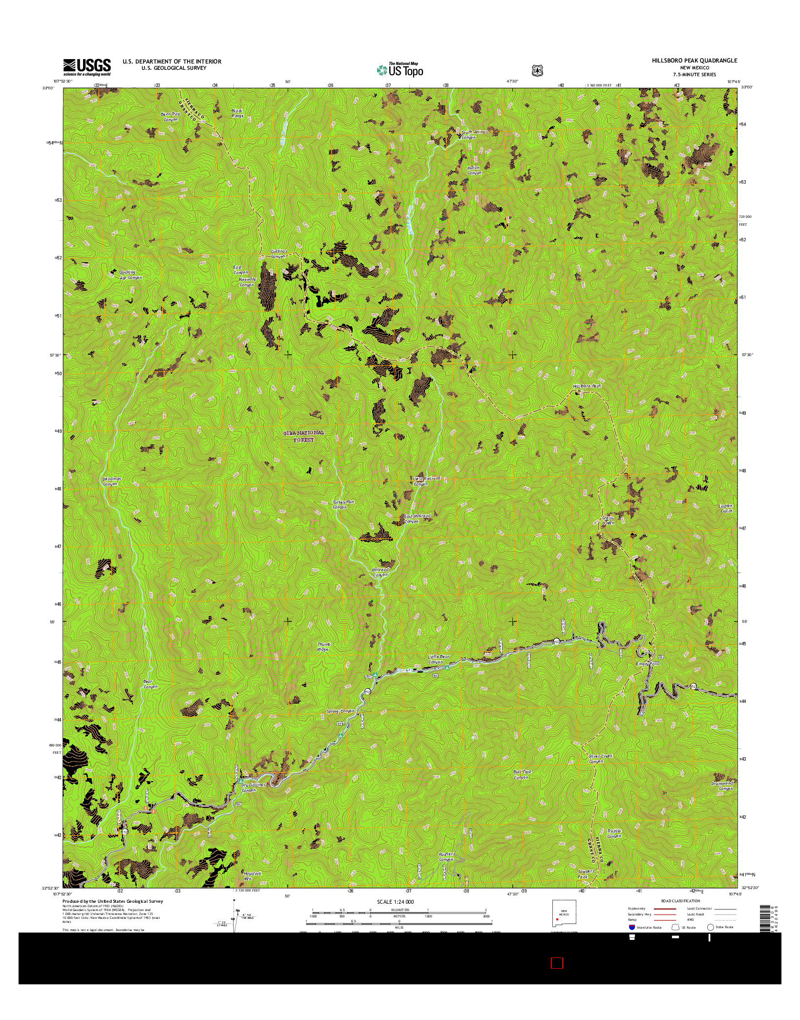 USGS US TOPO 7.5-MINUTE MAP FOR HILLSBORO PEAK, NM 2017