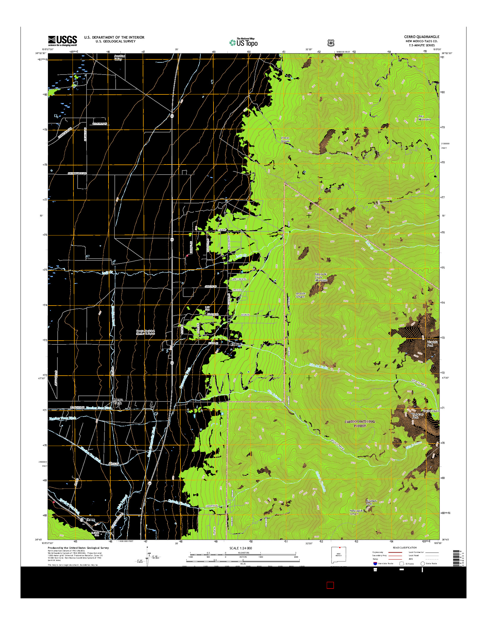 USGS US TOPO 7.5-MINUTE MAP FOR CERRO, NM 2017